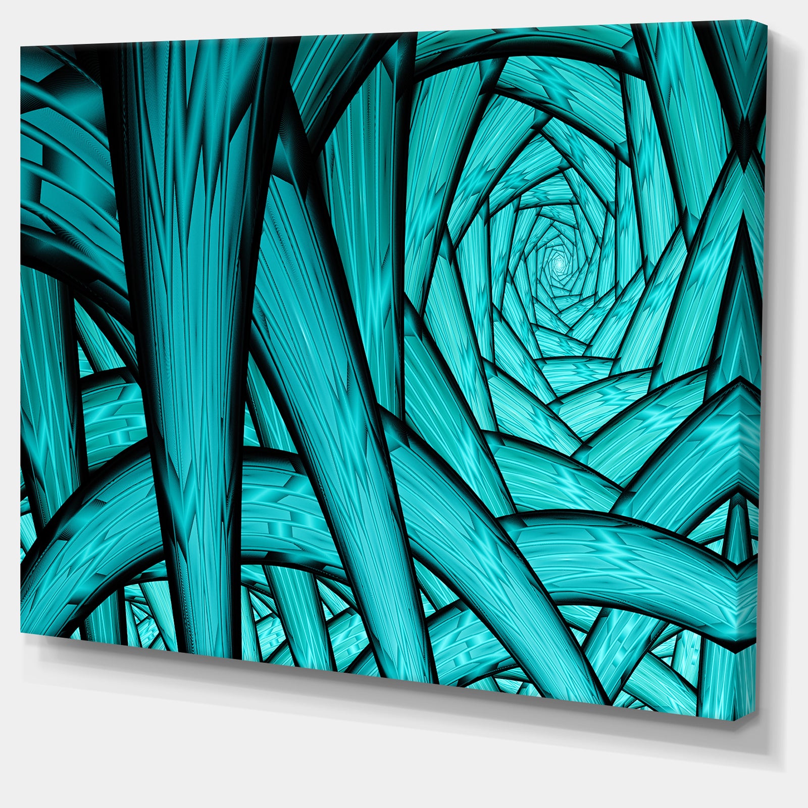 Turquoise Fractal Endless Tunnel - Large Glossy Canvas Art Print