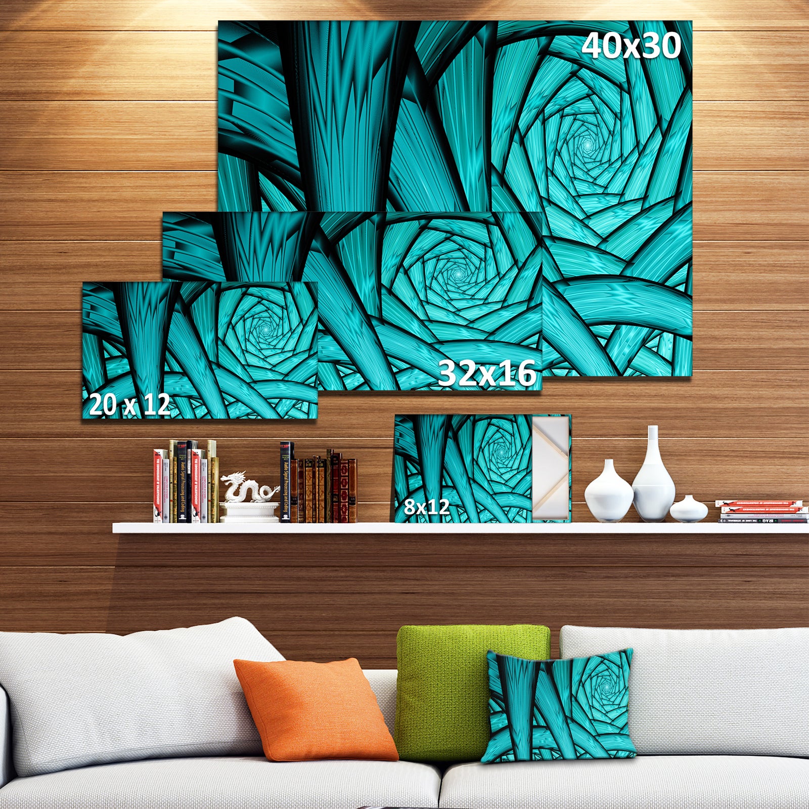 Turquoise Fractal Endless Tunnel - Large Glossy Canvas Art Print