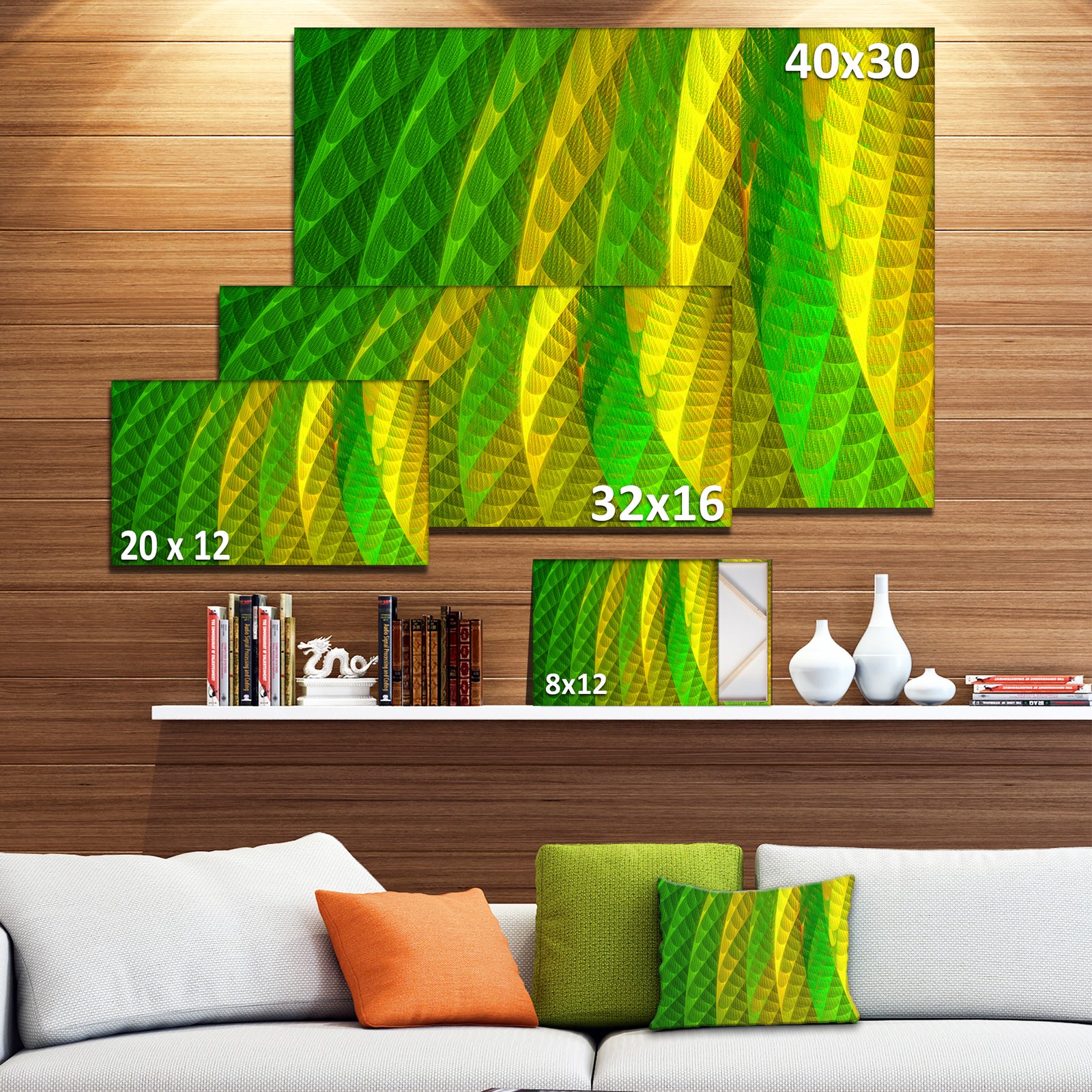 Layered Green Psychedelic Design - Large Glossy Canvas Art Print