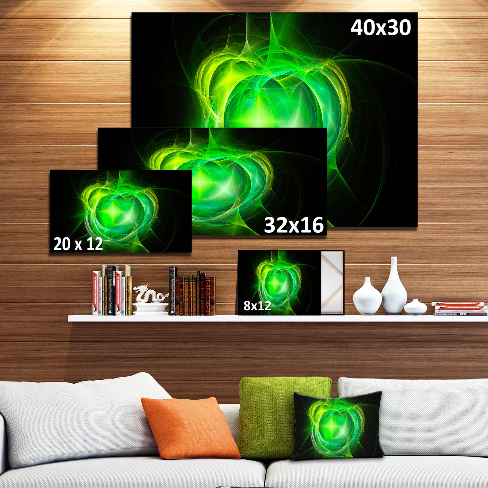 Green Fractal Explosion Supernova - Large Glossy Canvas Art Print