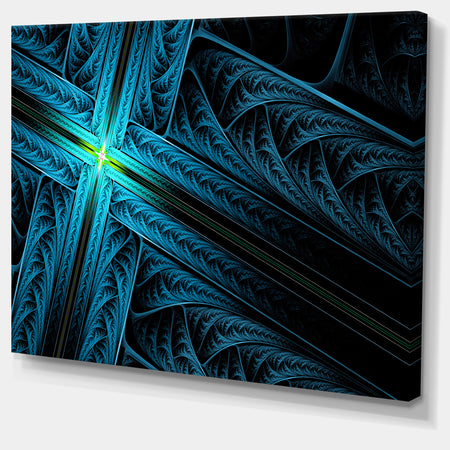 Turquoise Fractal Cross Design - Large Glossy Canvas Art Print
