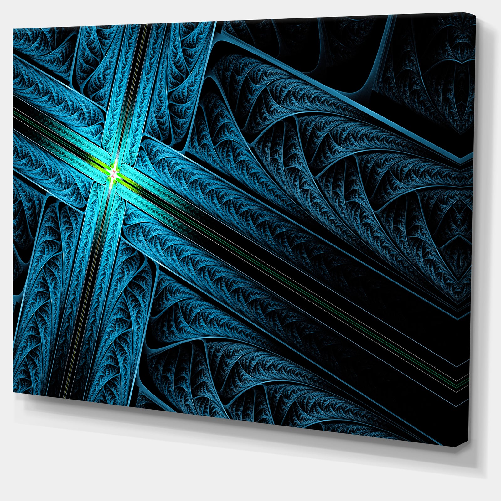 Turquoise Fractal Cross Design - Large Glossy Canvas Art Print