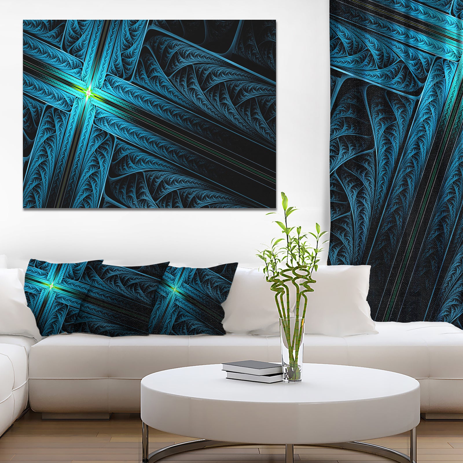 Turquoise Fractal Cross Design - Large Glossy Canvas Art Print