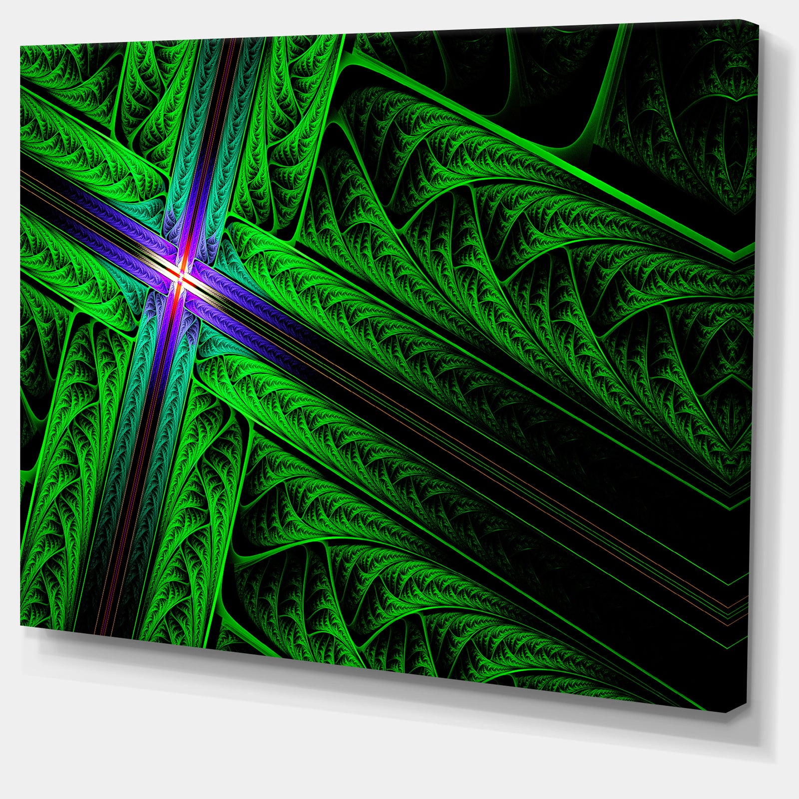 Green Fractal Cross Design - Large Glossy Canvas Art Print