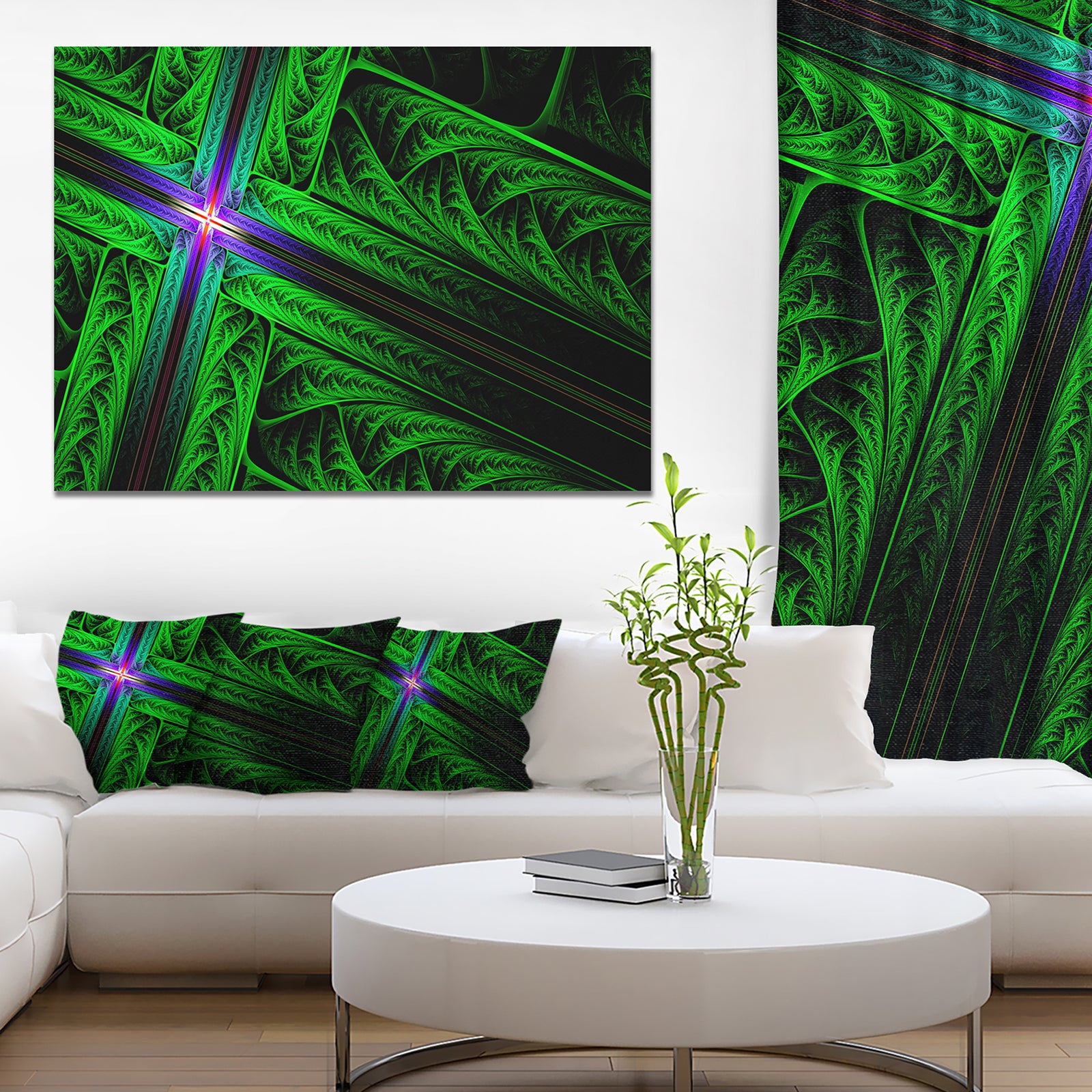 Green Fractal Cross Design - Large Glossy Canvas Art Print