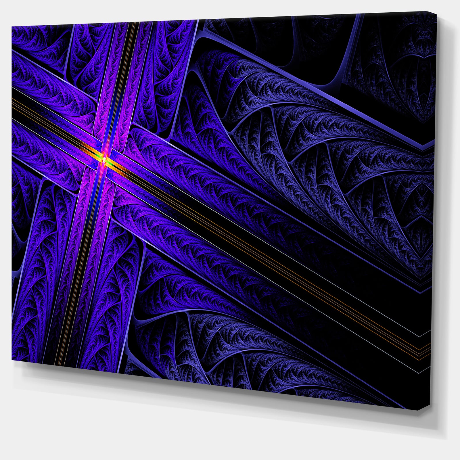 Bright Blue Fractal Cross Design - Large Glossy Canvas Art Print