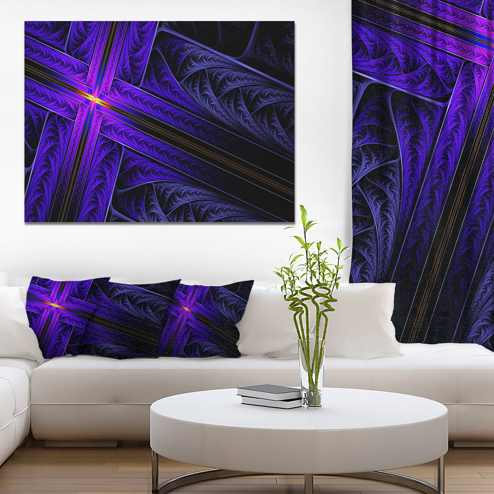 Bright Blue Fractal Cross Design - Large Glossy Canvas Art Print