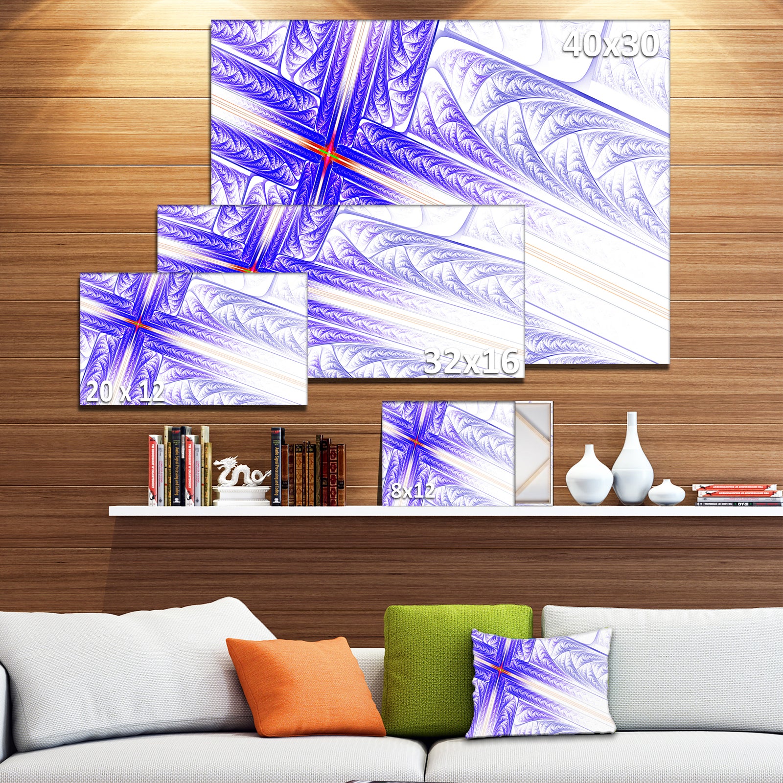 Blue Fractal Cross Design - Large Glossy Canvas Art Print