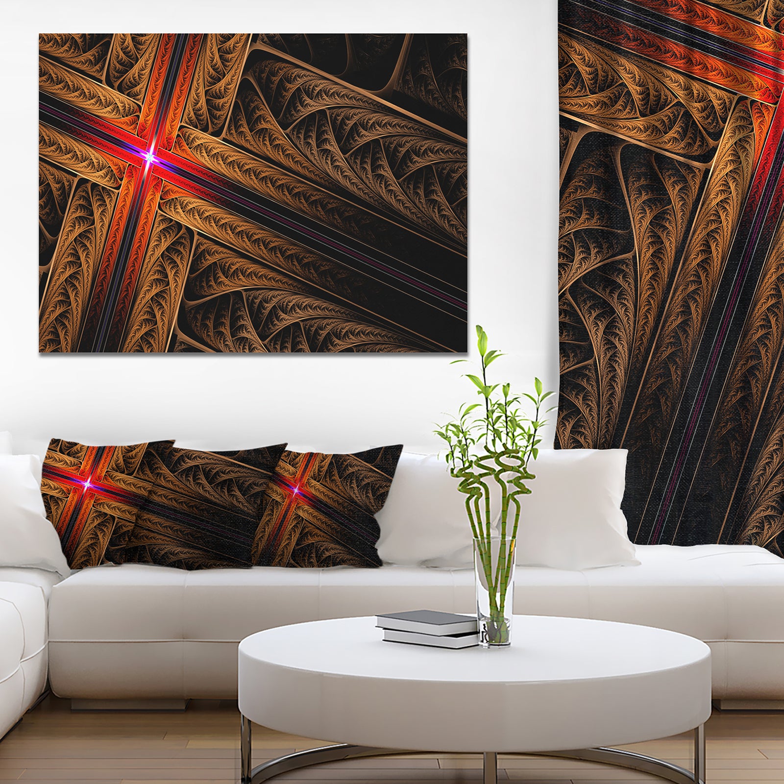 Golden Fractal Cross Design - Large Glossy Canvas Art Print