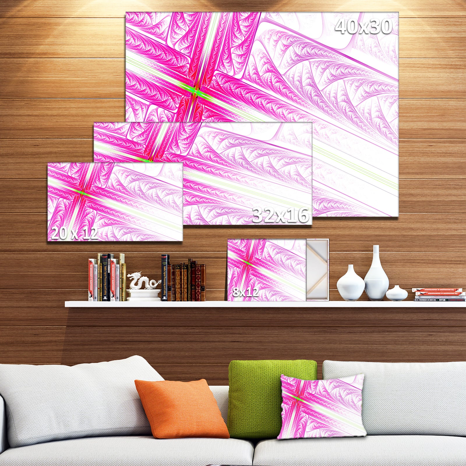 Pink Fractal Cross Design - Large Glossy Canvas Art Print