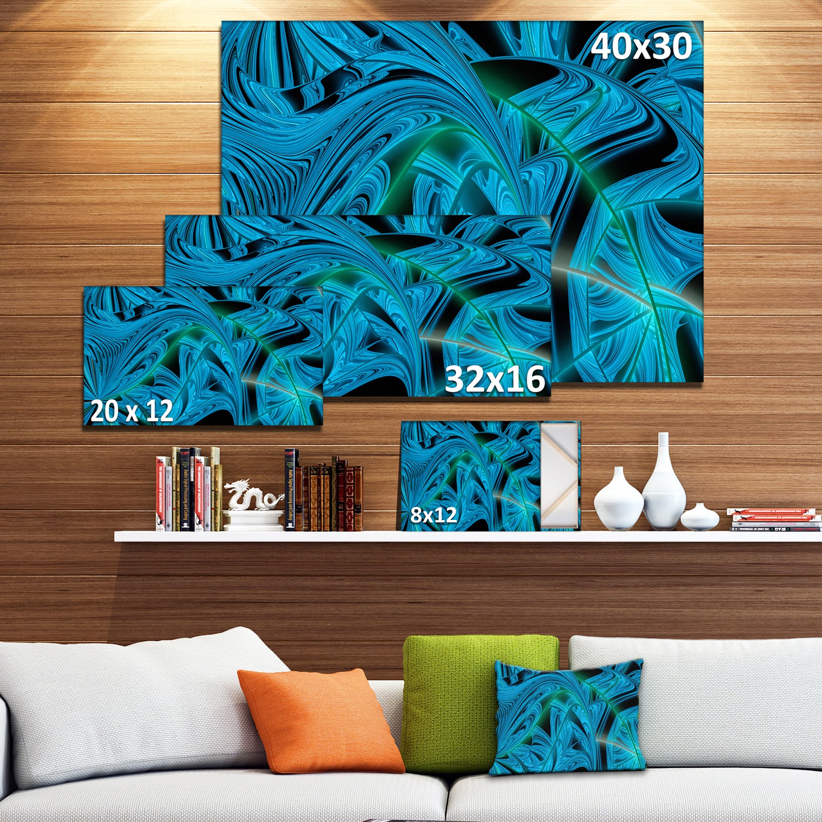 Blue Winter Fractal Pattern - Large Art on Canvas
