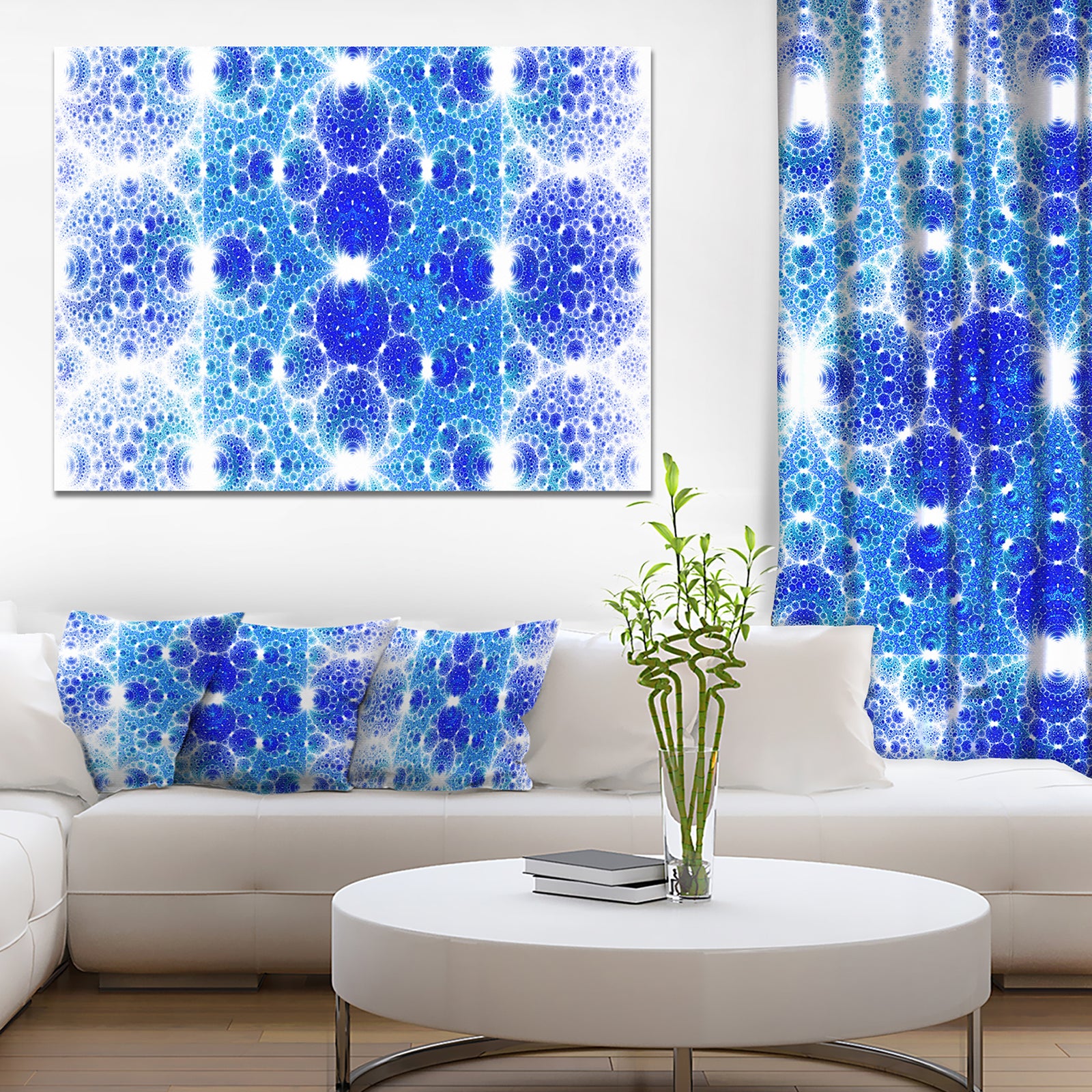 Exotic Blue Fractal Crescent Pattern'Large Abstract Canvas Art Print