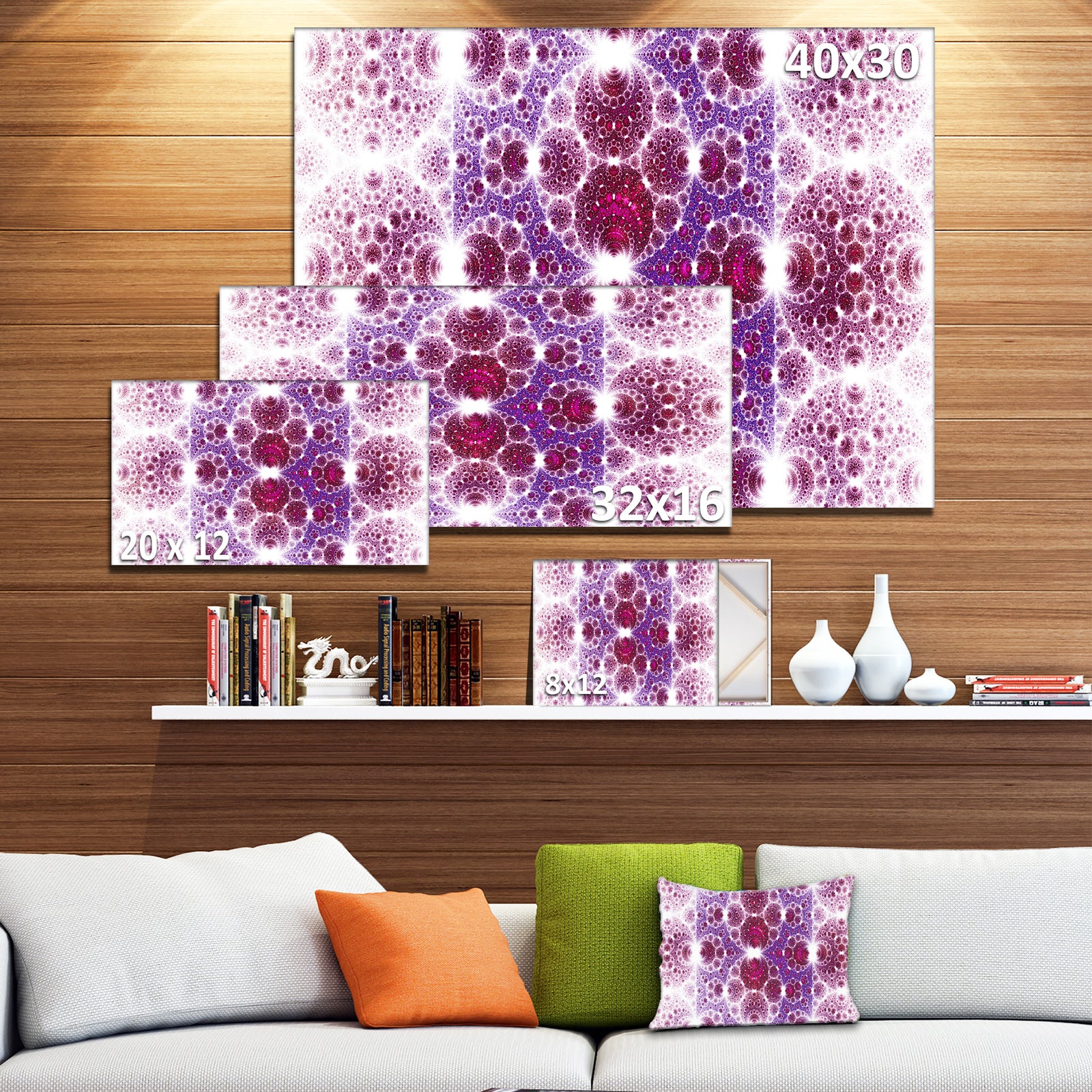 Exotic Pink Fractal Crescent Pattern'Large Abstract Canvas Art Print