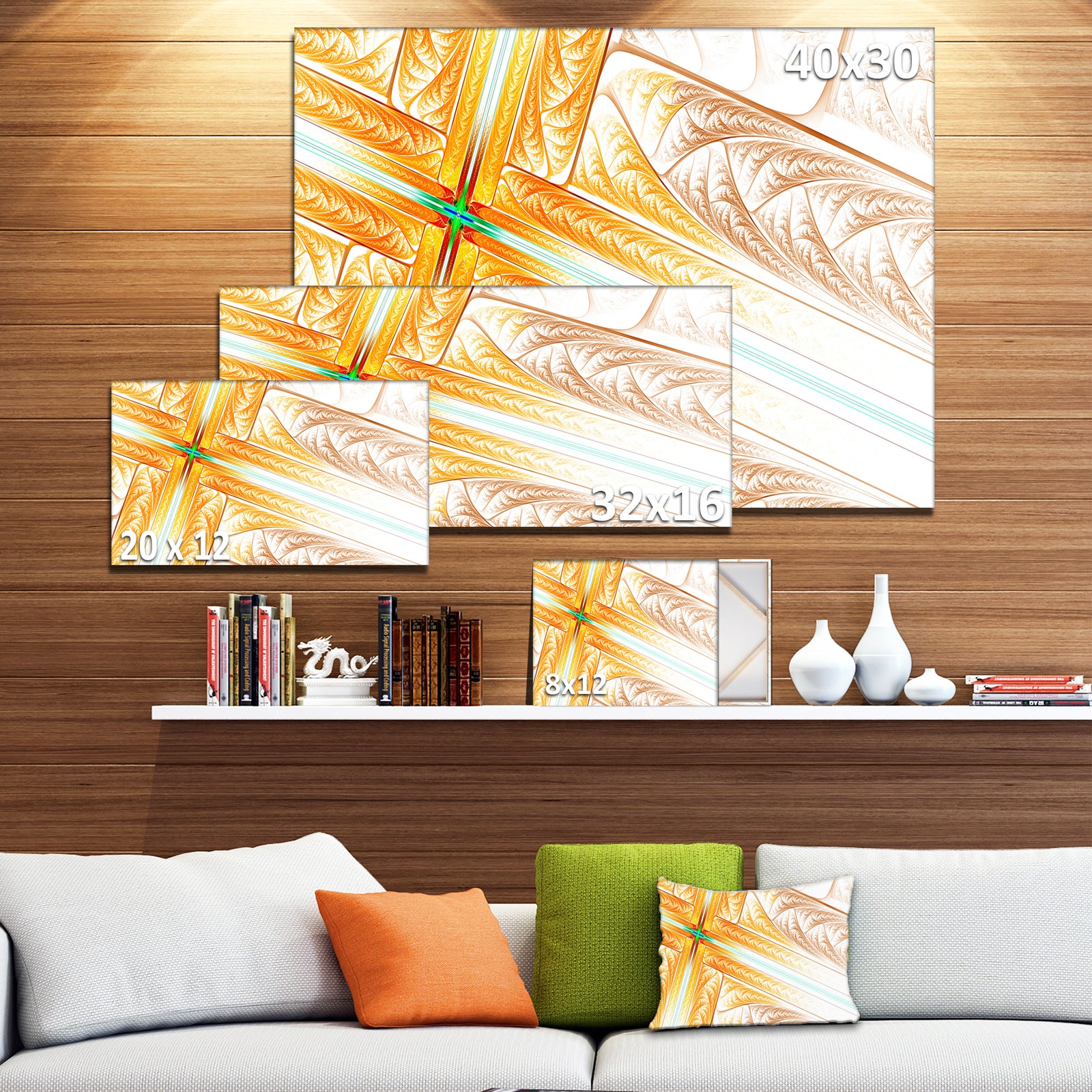 Brown Fractal Cross Design'Large Abstract Canvas Art Print