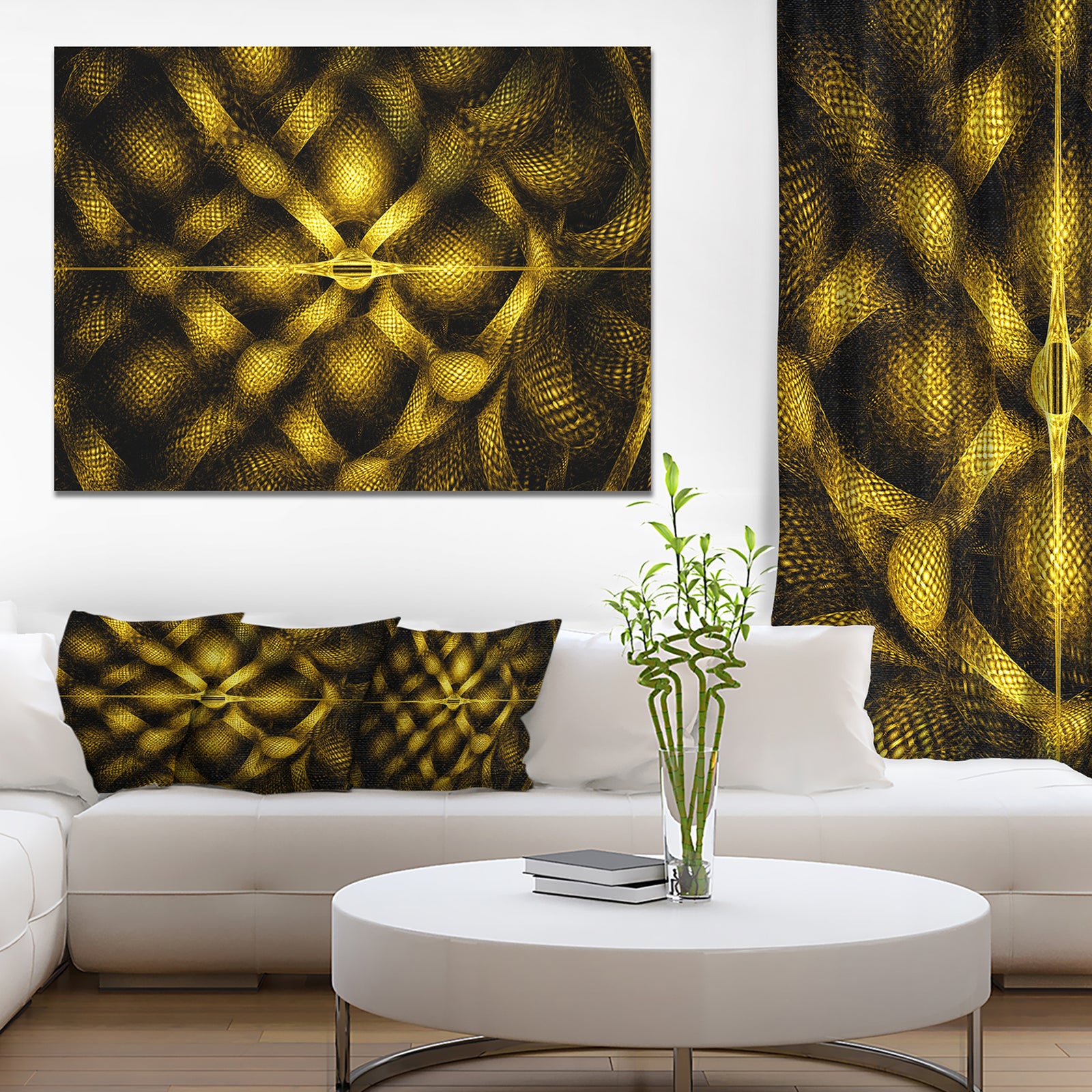 Golden Fractal Watercolor Pattern'Large Abstract Canvas Art Print