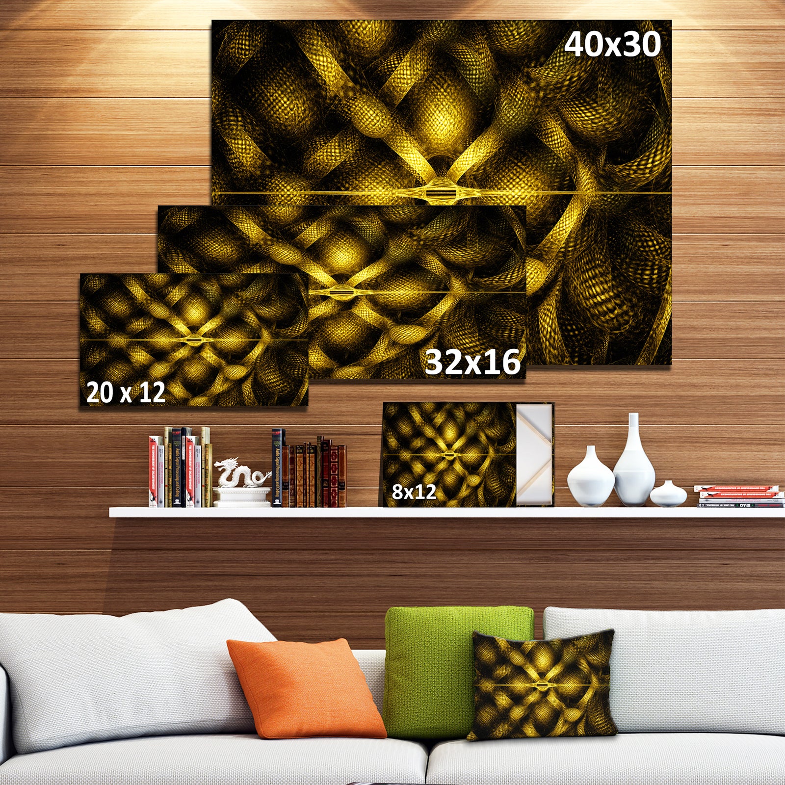 Golden Fractal Watercolor Pattern'Large Abstract Canvas Art Print