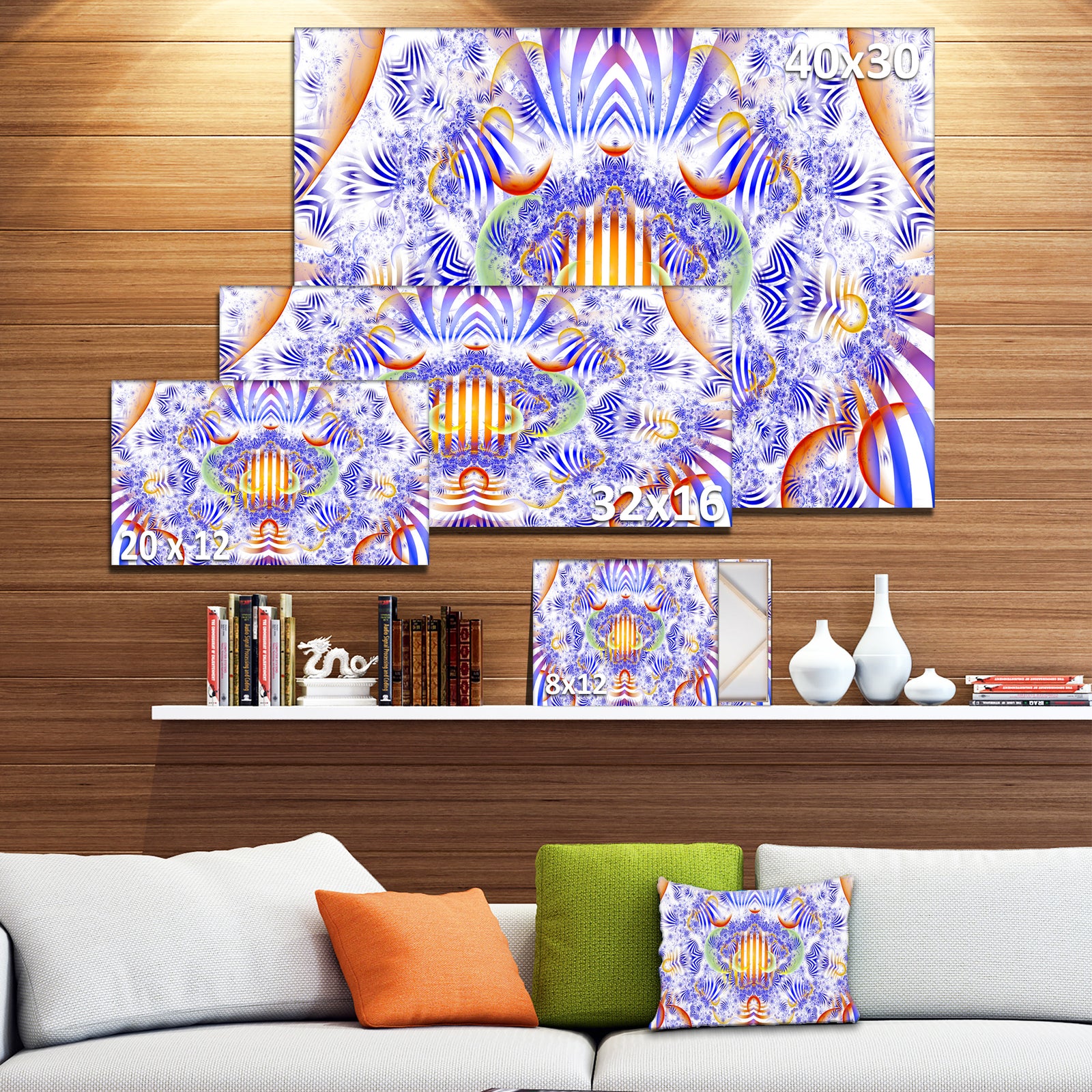 Magical Fairy Pattern Blue'Large Abstract Canvas Art Print