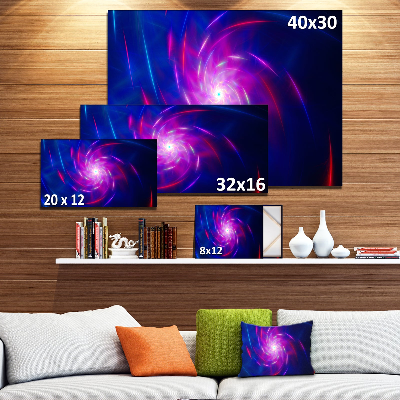 Blue Whirlpool Fractal Spirals'Large Abstract Canvas Art Print