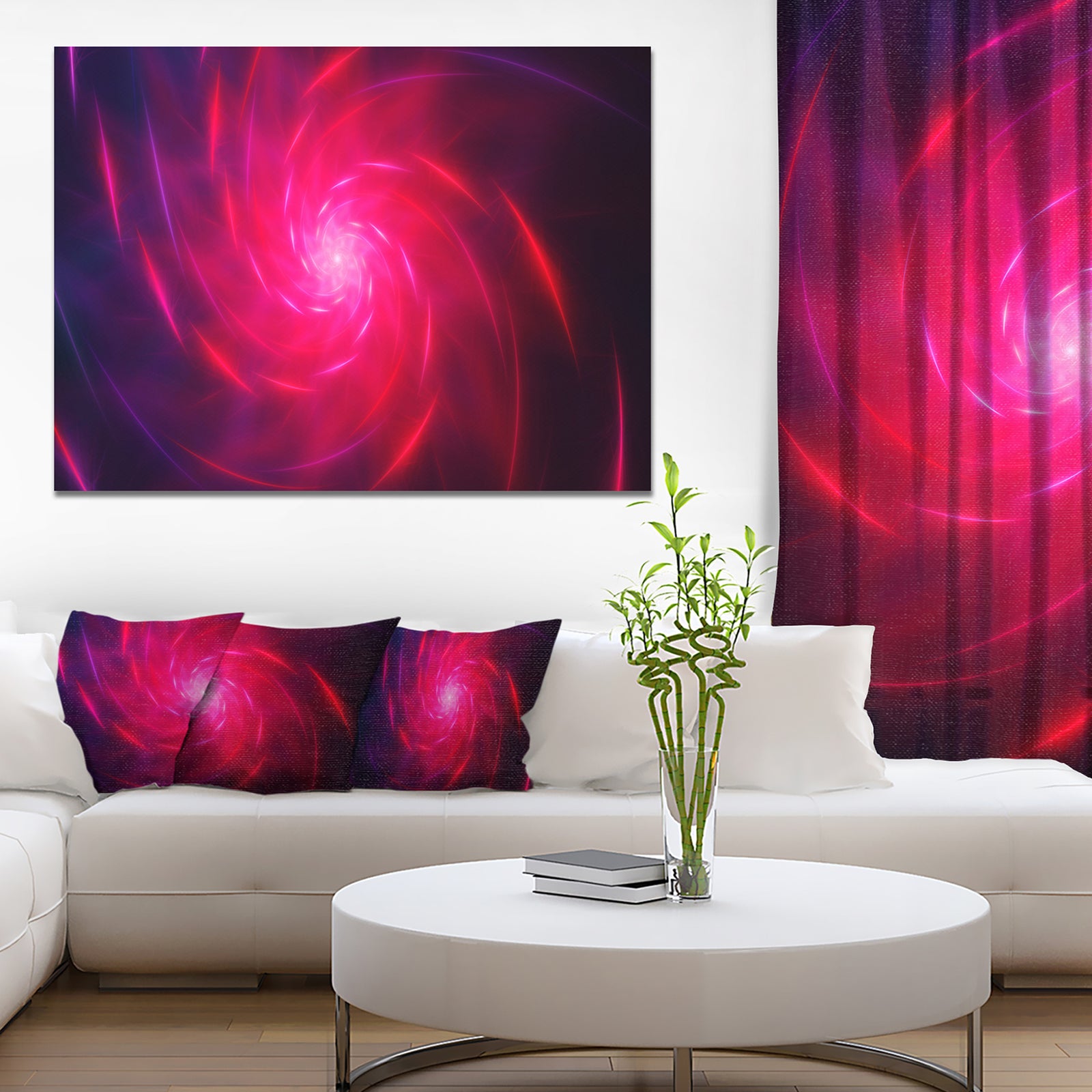 Pink Whirlpool Fractal Spirals'Large Abstract Canvas Art Print