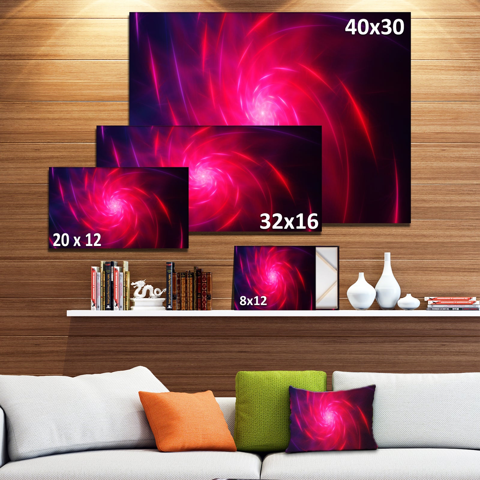 Pink Whirlpool Fractal Spirals'Large Abstract Canvas Art Print