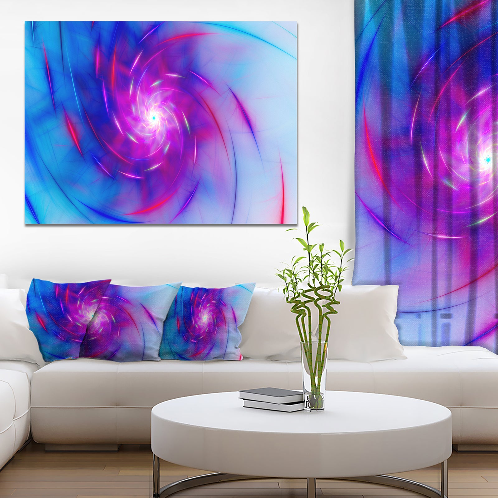 Turquoise Whirlpool Fractal Spirals'Large Abstract Canvas Art Print