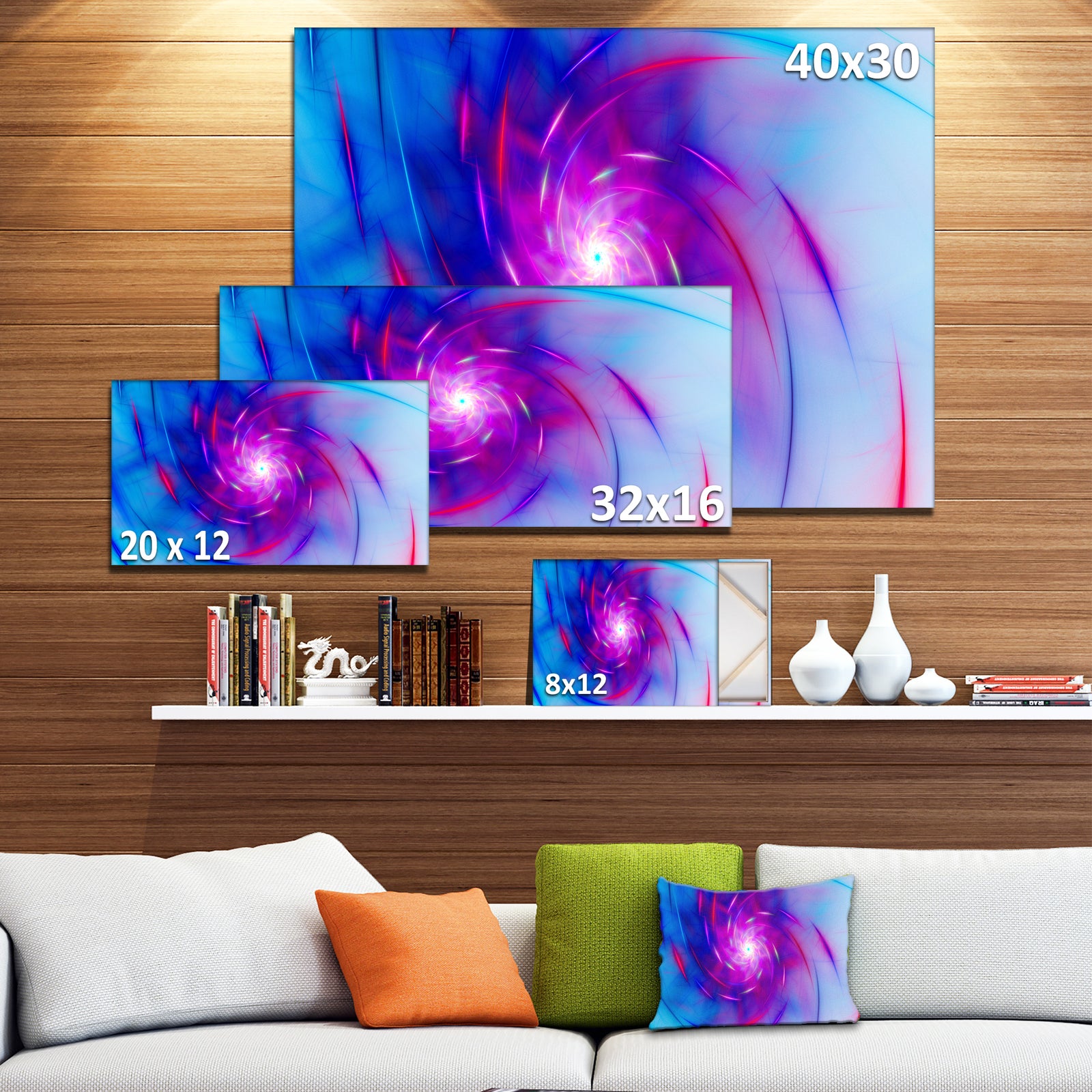 Turquoise Whirlpool Fractal Spirals'Large Abstract Canvas Art Print