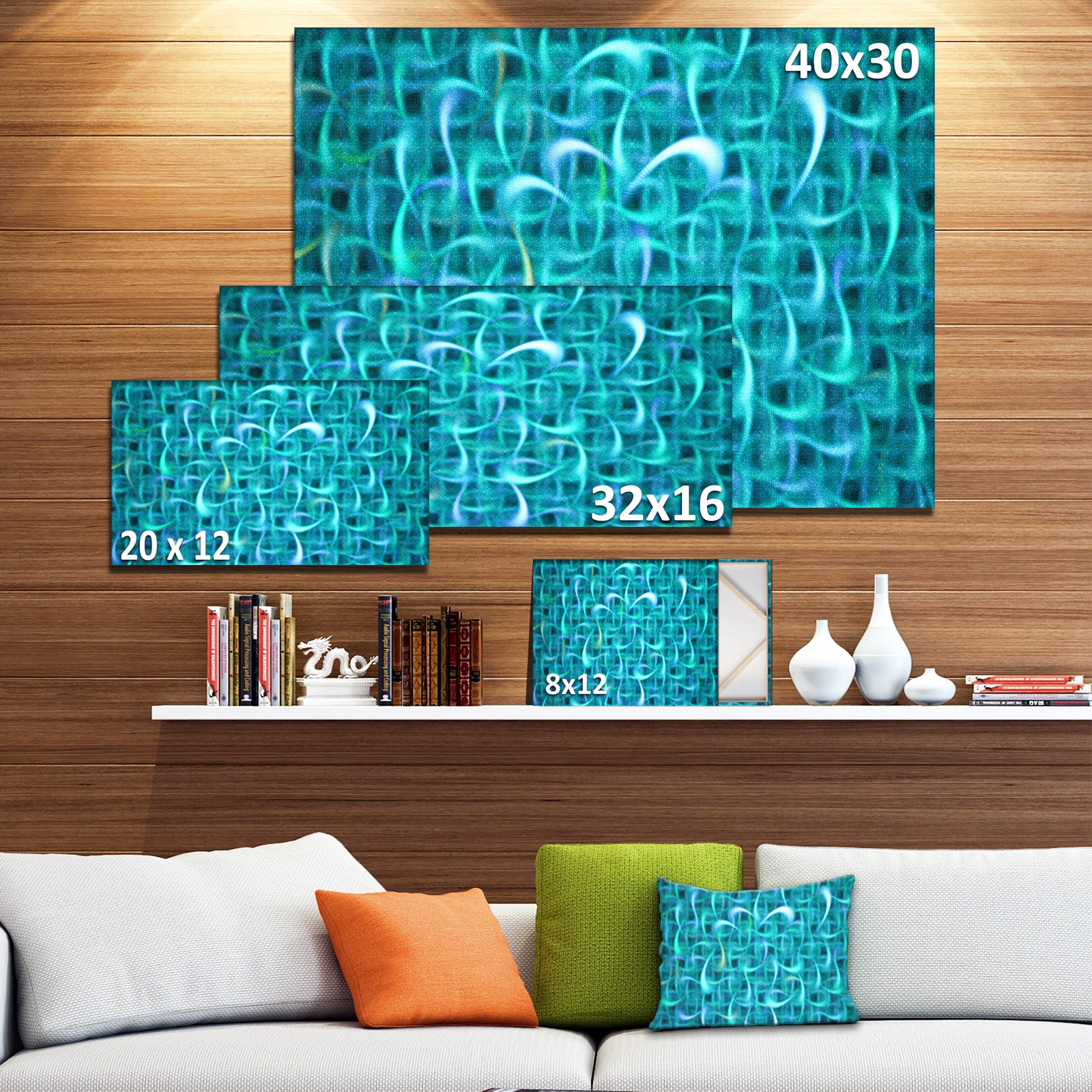 Turquoise Watercolor Fractal Pattern'Large Abstract Canvas Art Print