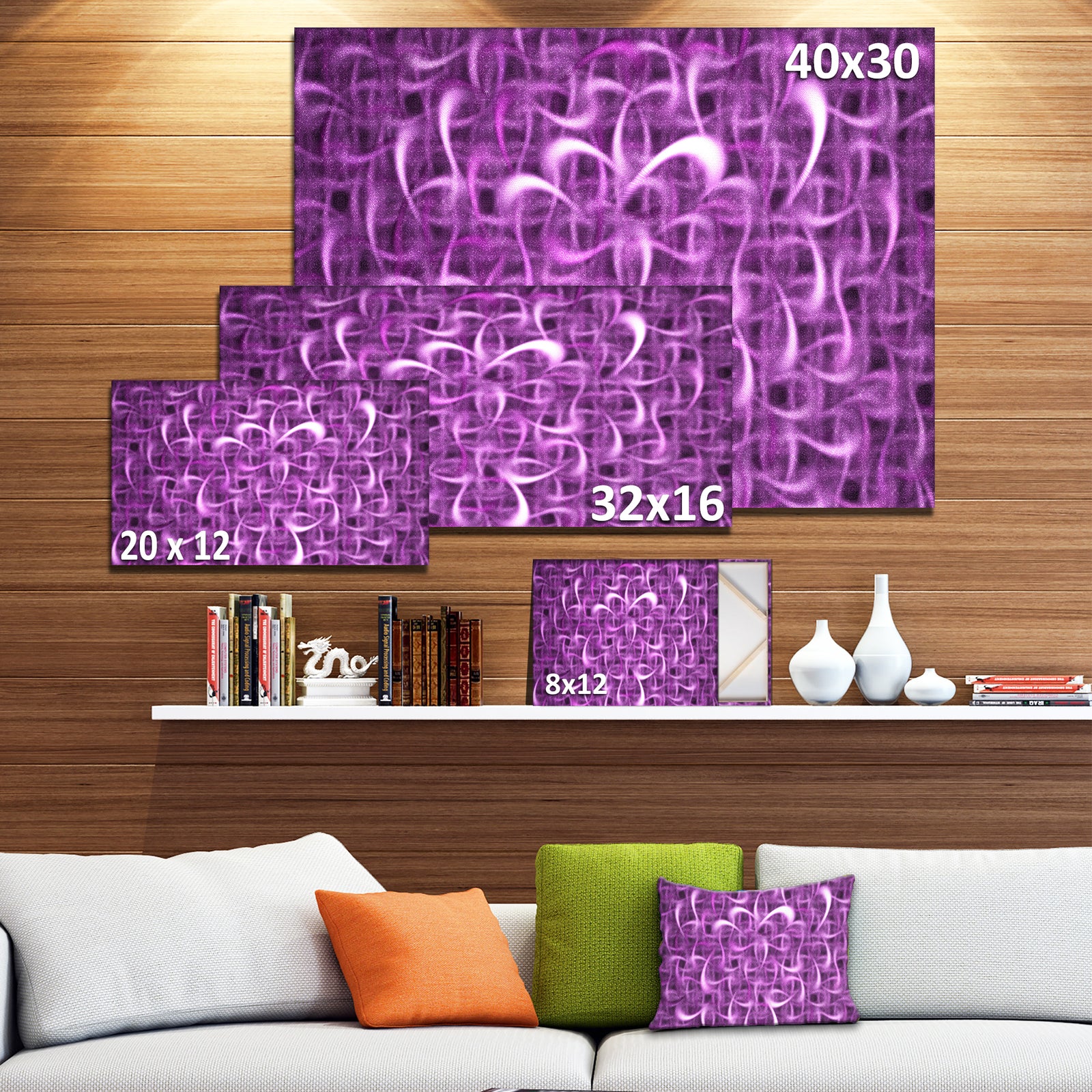 Purple Watercolor Fractal Pattern'Large Abstract Canvas Art Print