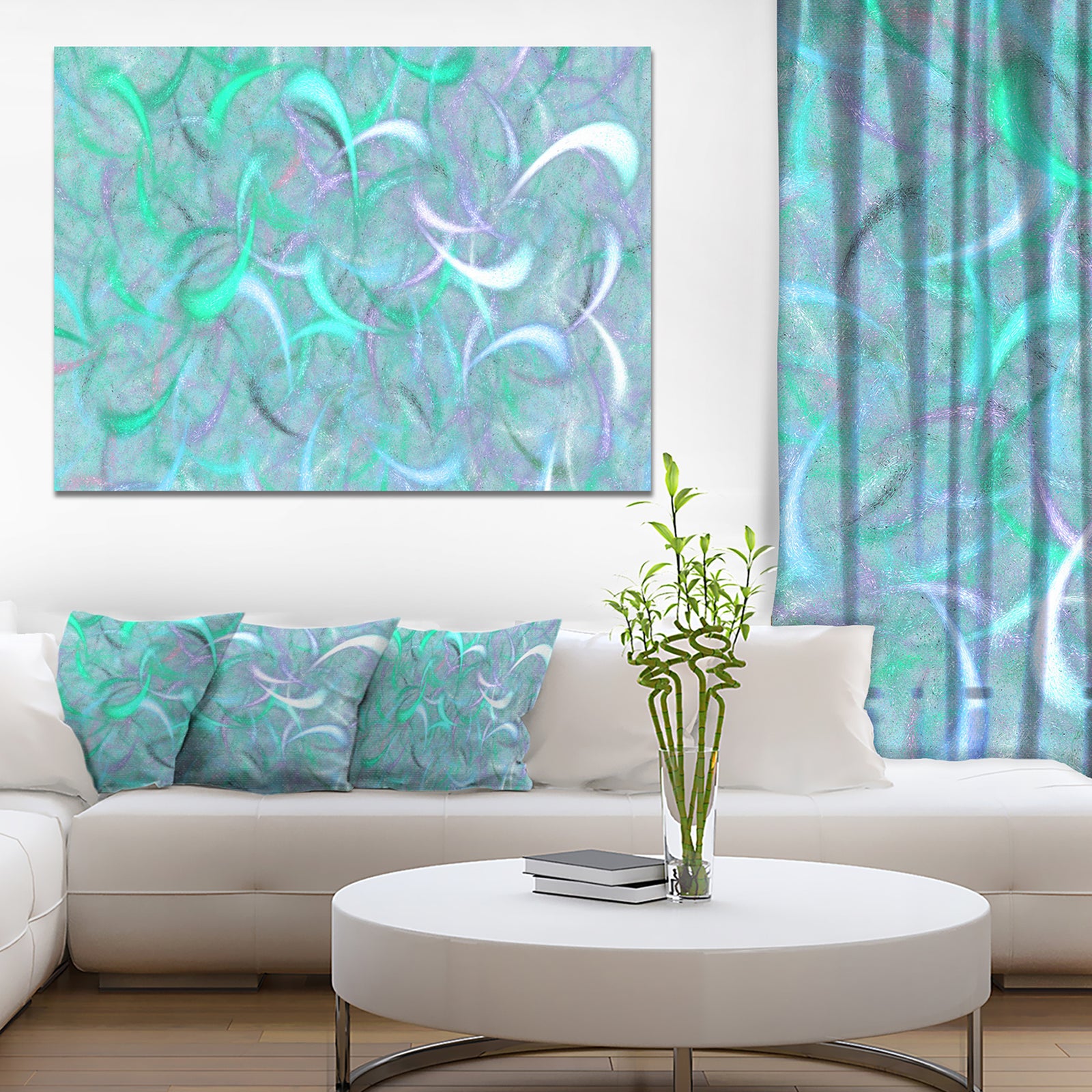 Blue Watercolor Fractal Pattern'Large Abstract Canvas Art Print