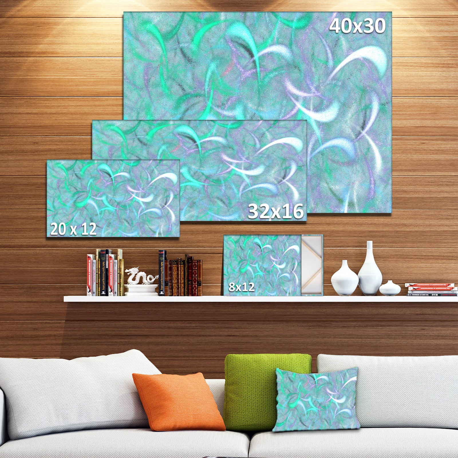 Blue Watercolor Fractal Pattern'Large Abstract Canvas Art Print