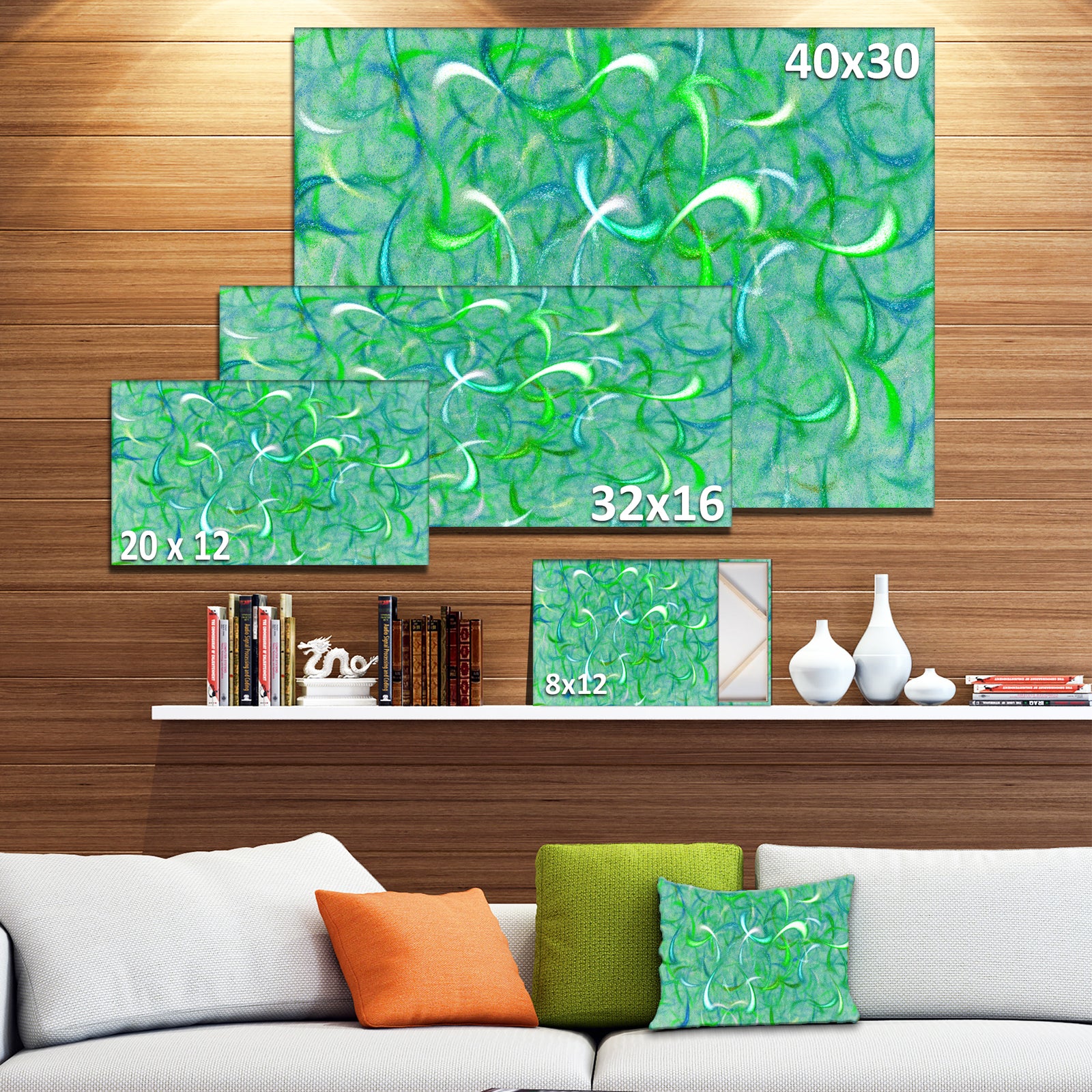 Green Watercolor Fractal Pattern'Large Abstract Canvas Art Print