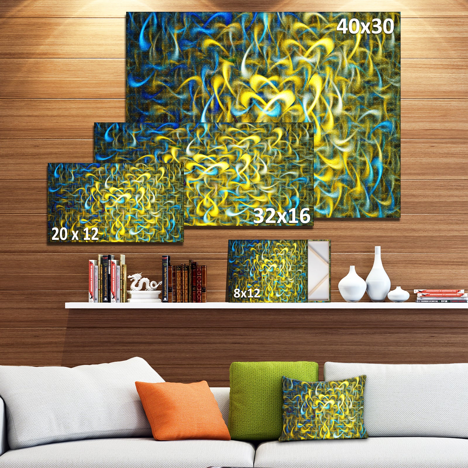 Golden Watercolor Fractal Pattern'Large Abstract Canvas Art Print