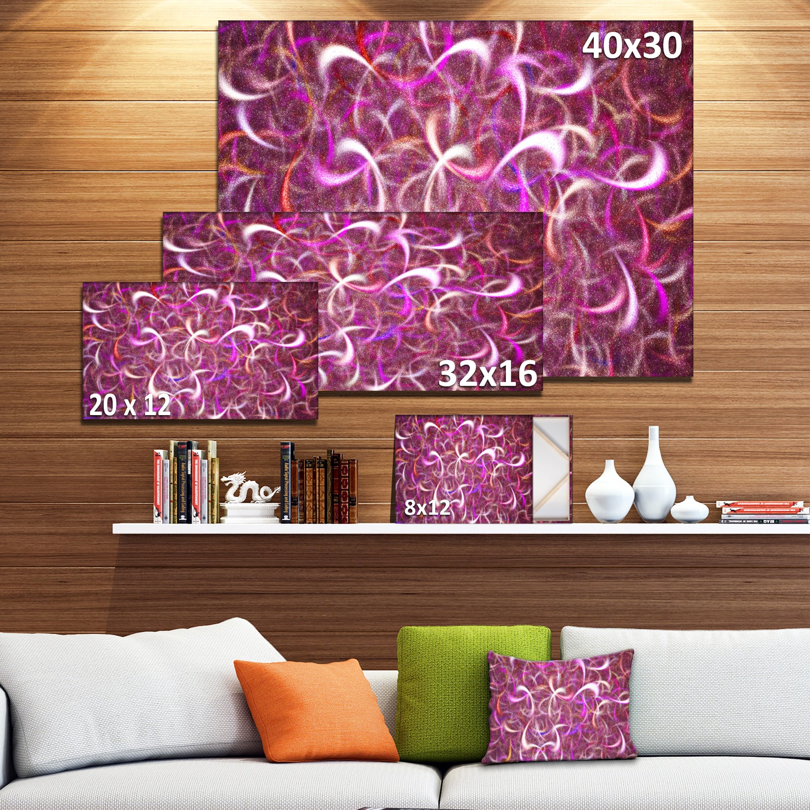 Pink Watercolor Fractal Pattern'Large Abstract Canvas Art Print