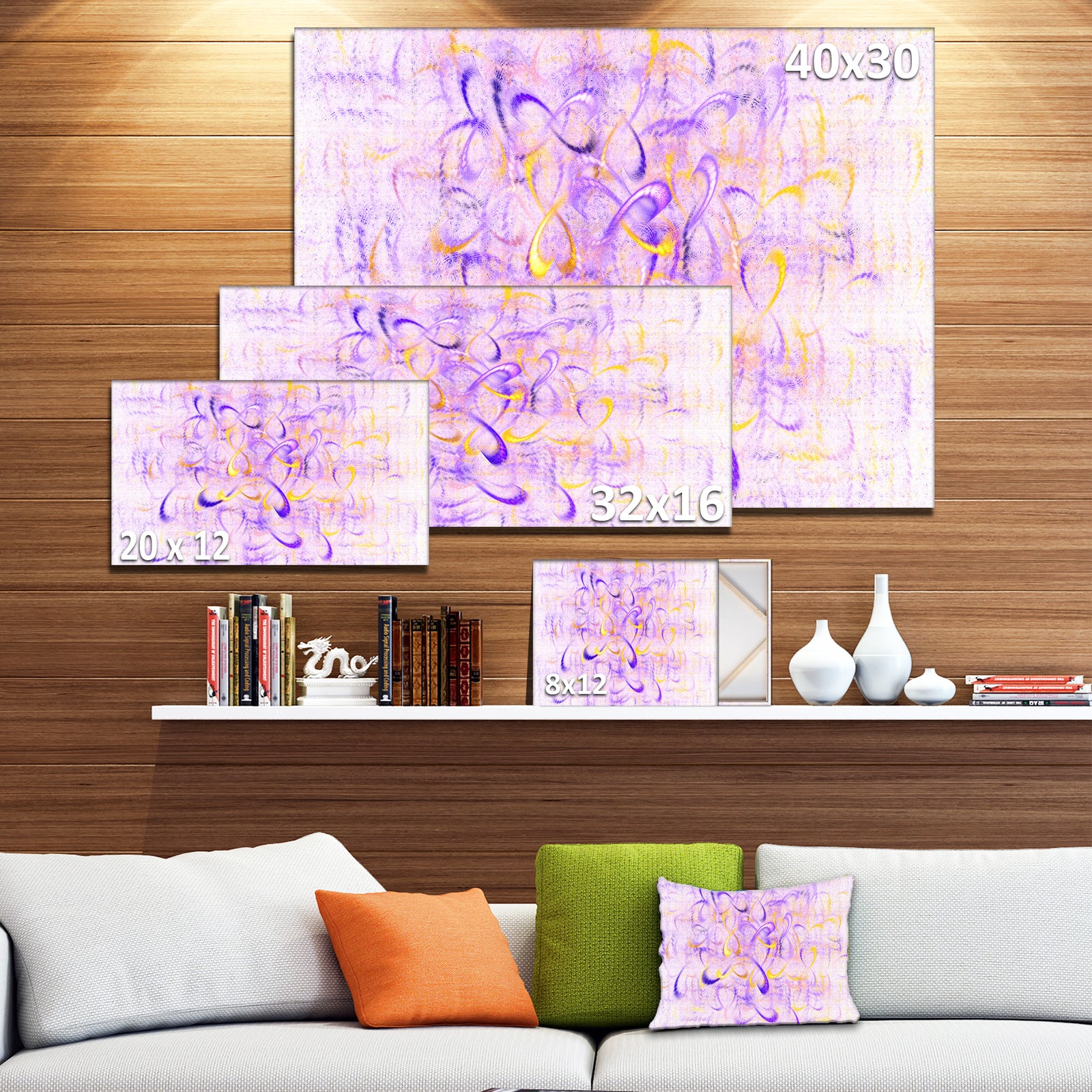 Light Purple Watercolor Fractal Art'Large Abstract Canvas Art Print