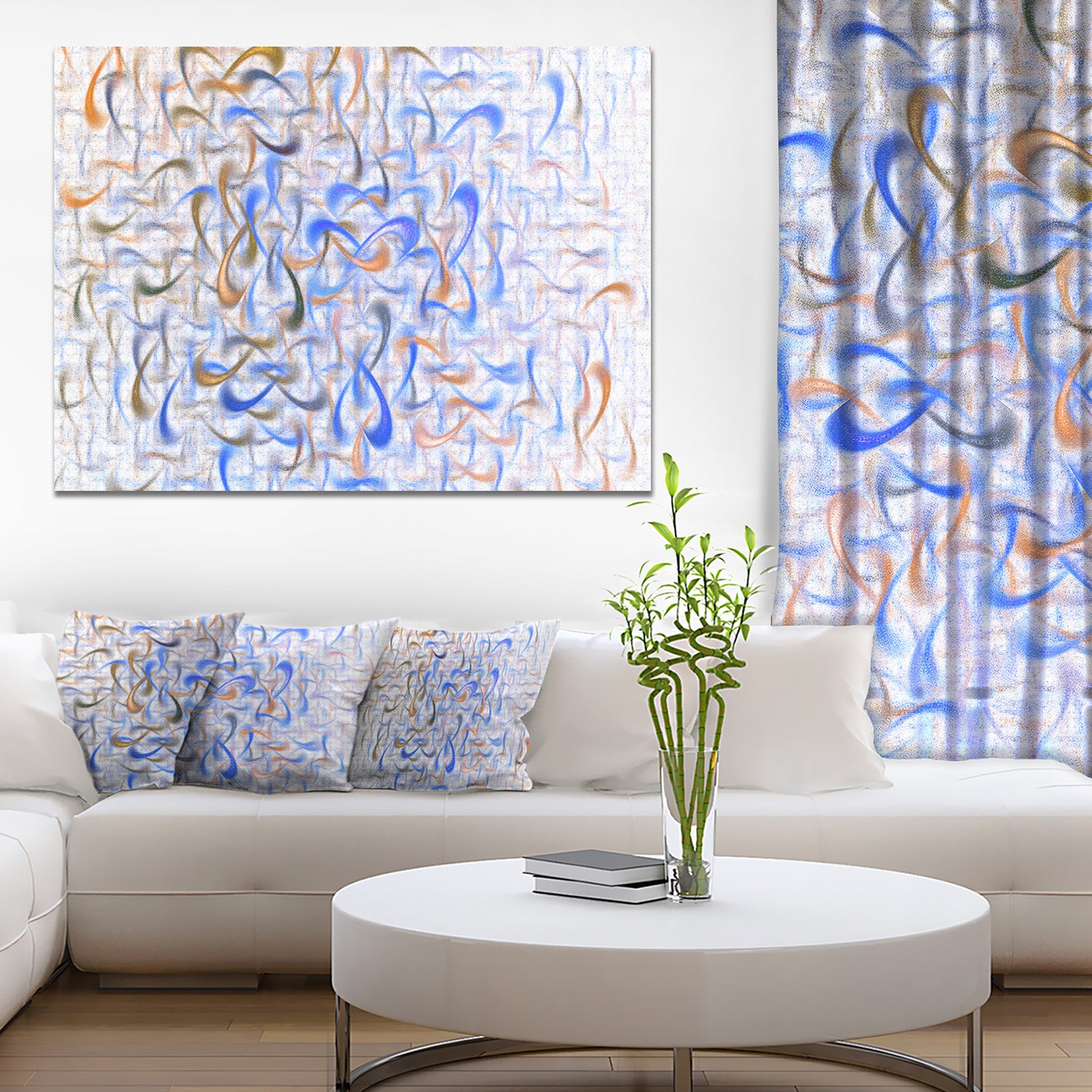 Light Blue Watercolor Fractal Art'Large Abstract Canvas Art Print