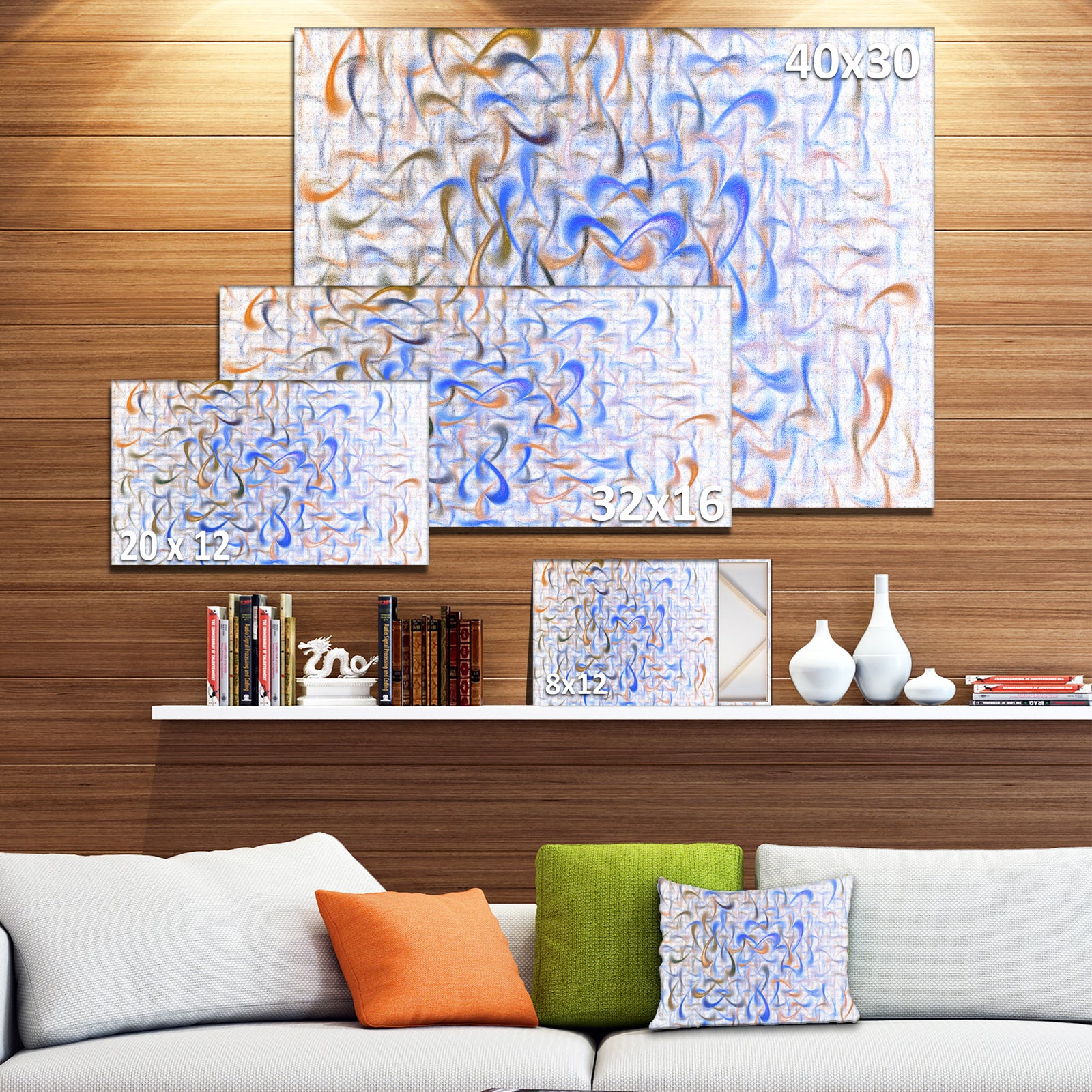 Light Blue Watercolor Fractal Art'Large Abstract Canvas Art Print