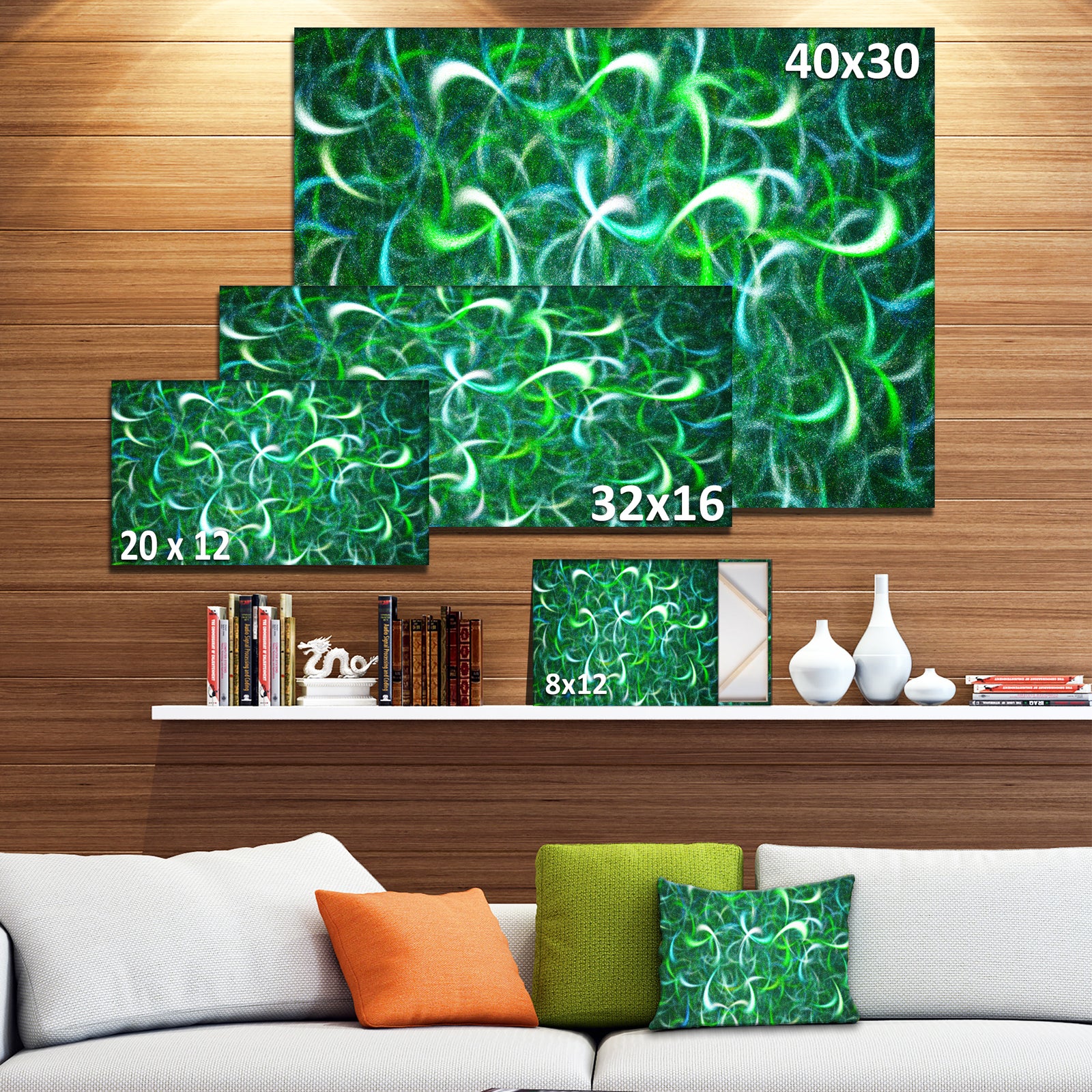 Dark Green Watercolor Fractal Art'Large Abstract Canvas Art Print