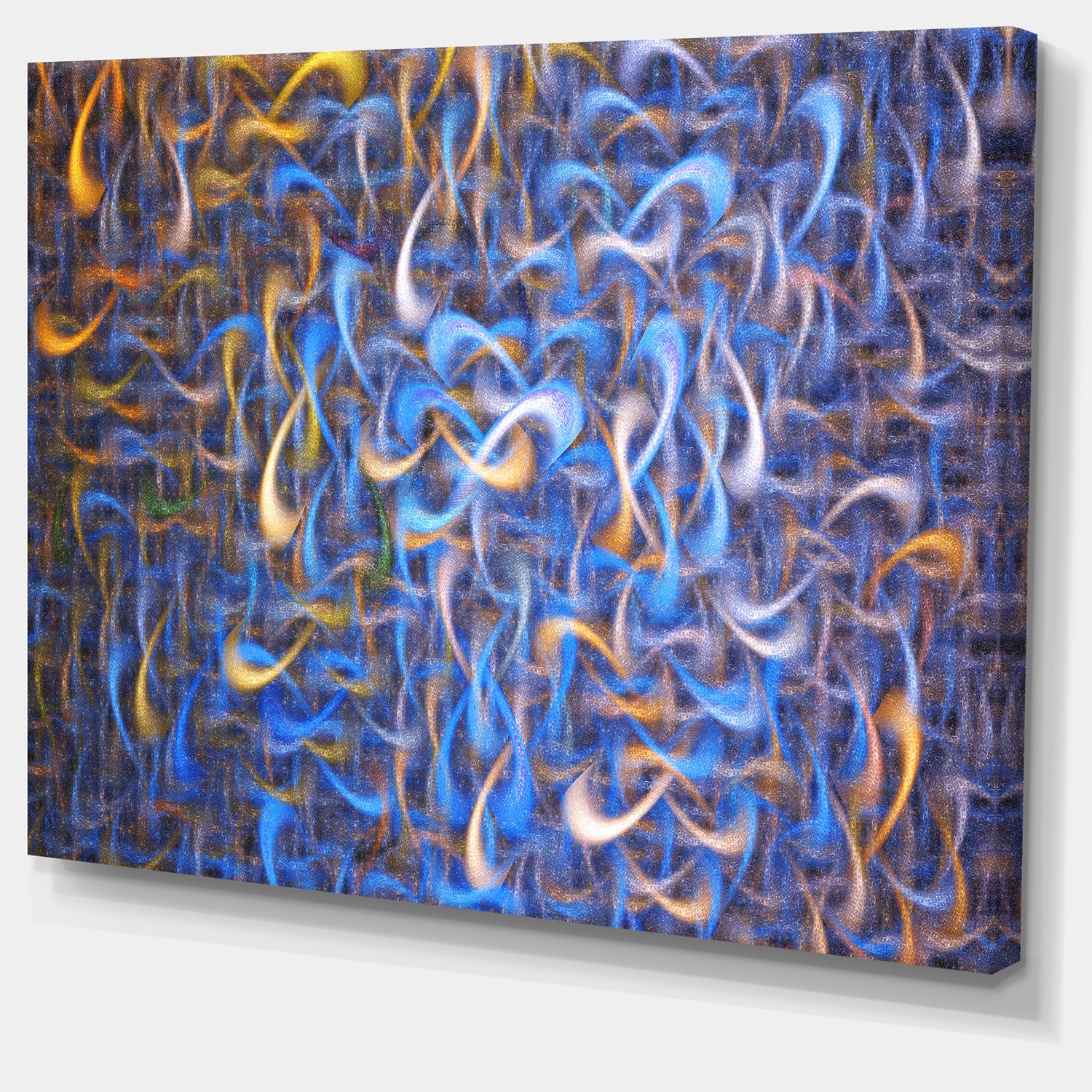 Blue Golden Watercolor Fractal Art'Large Abstract Canvas Art Print