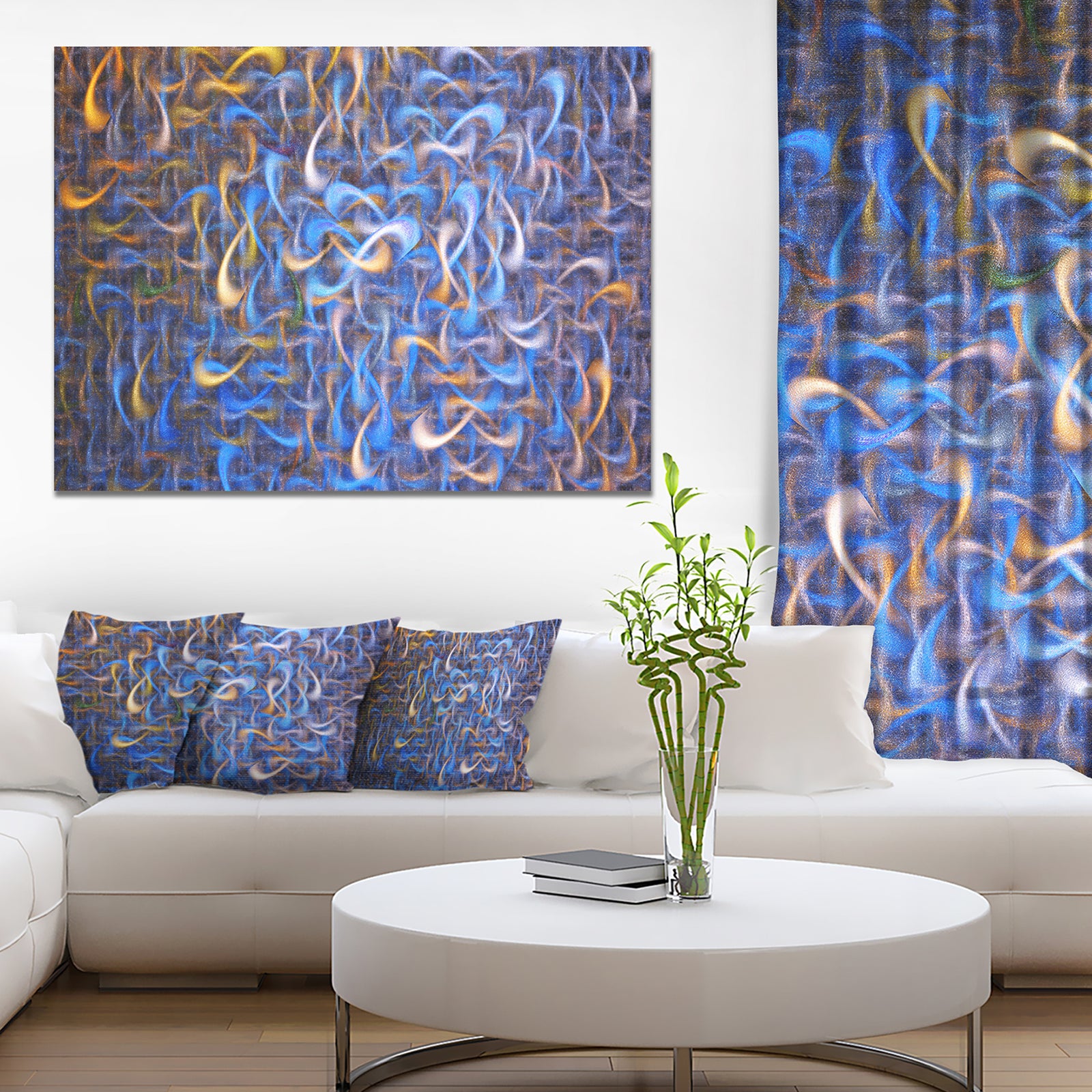 Blue Golden Watercolor Fractal Art'Large Abstract Canvas Art Print