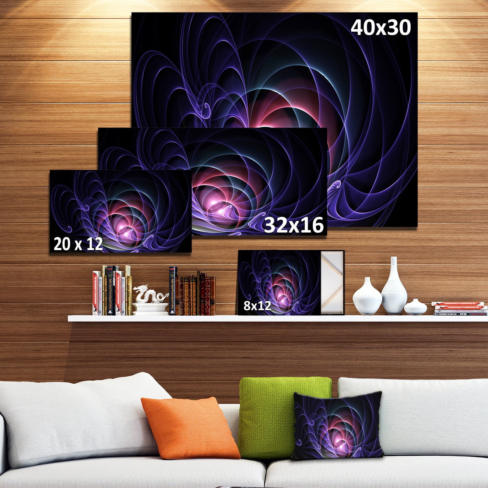 Blue 3D Surreal Fractal Design'Large Abstract Canvas Art Print