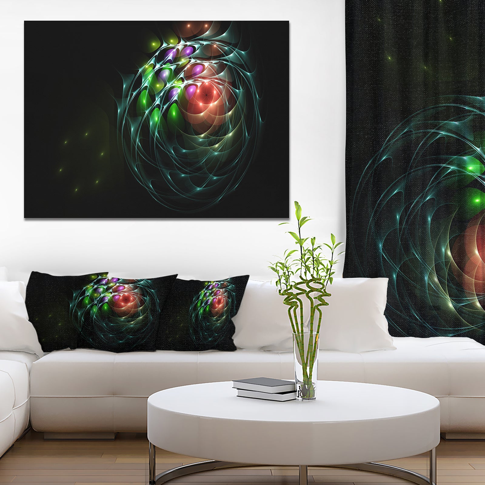 Green 3D Surreal Fractal Design'Large Abstract Canvas Art Print