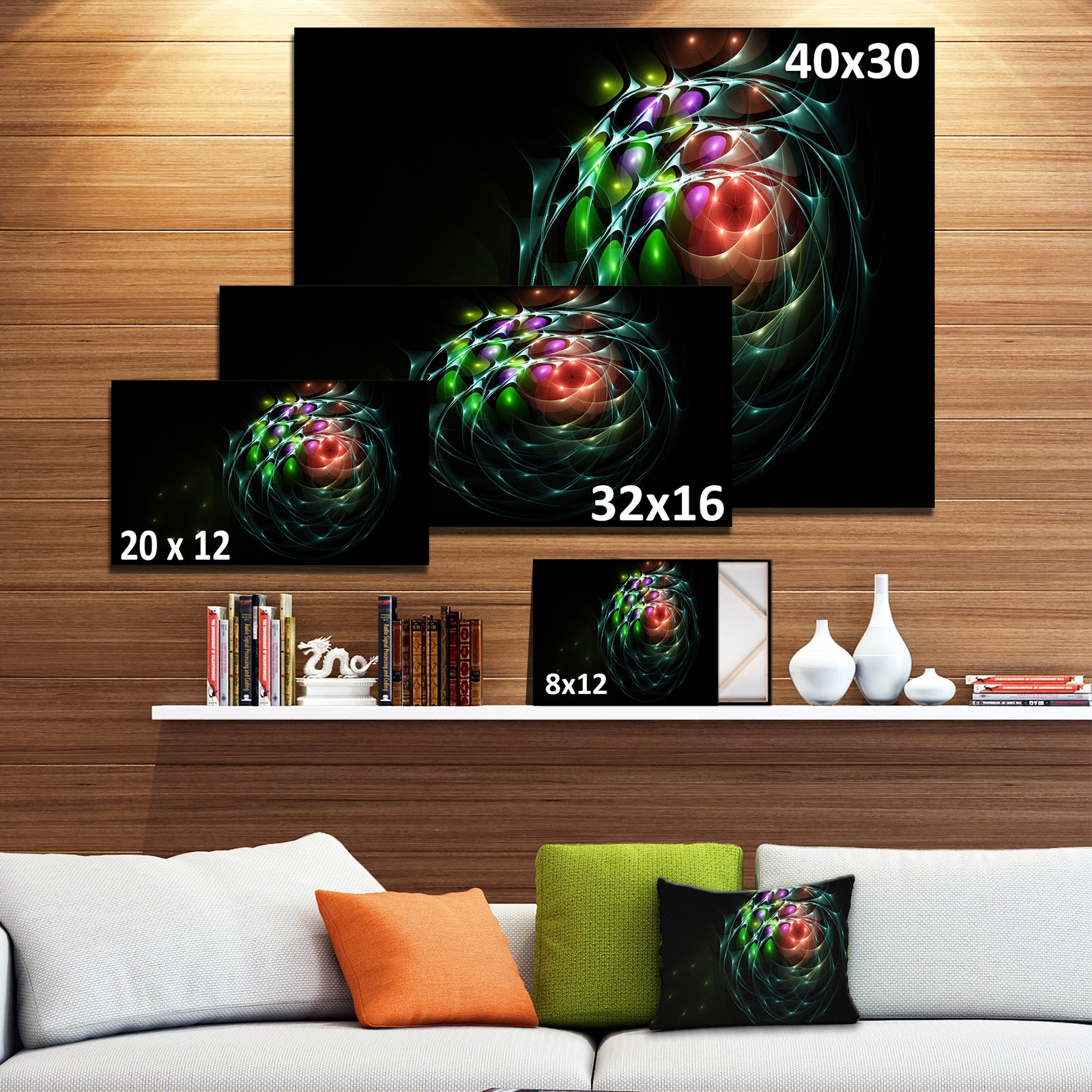 Green 3D Surreal Fractal Design'Large Abstract Canvas Art Print
