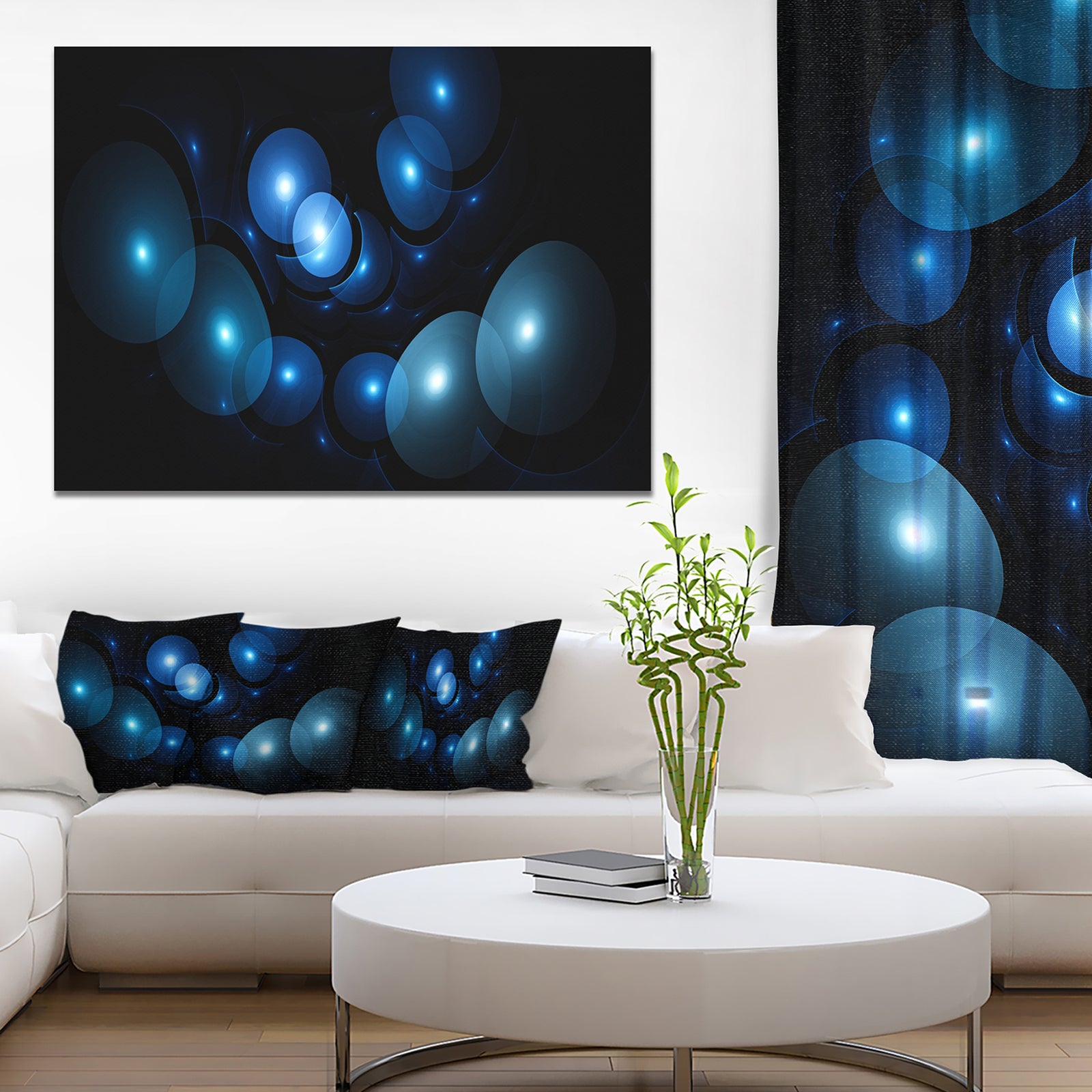 Bright Blue 3D Surreal Circles'Large Abstract Canvas Art Print