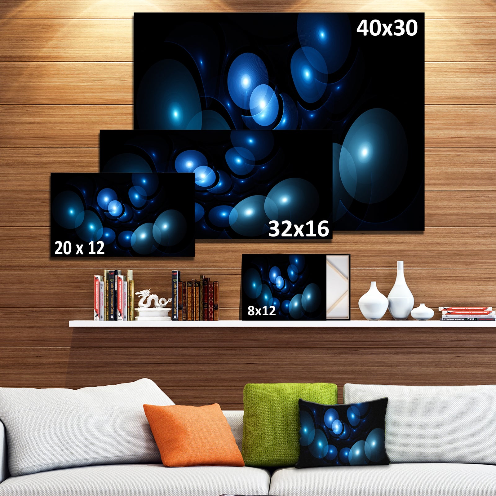 Bright Blue 3D Surreal Circles'Large Abstract Canvas Art Print