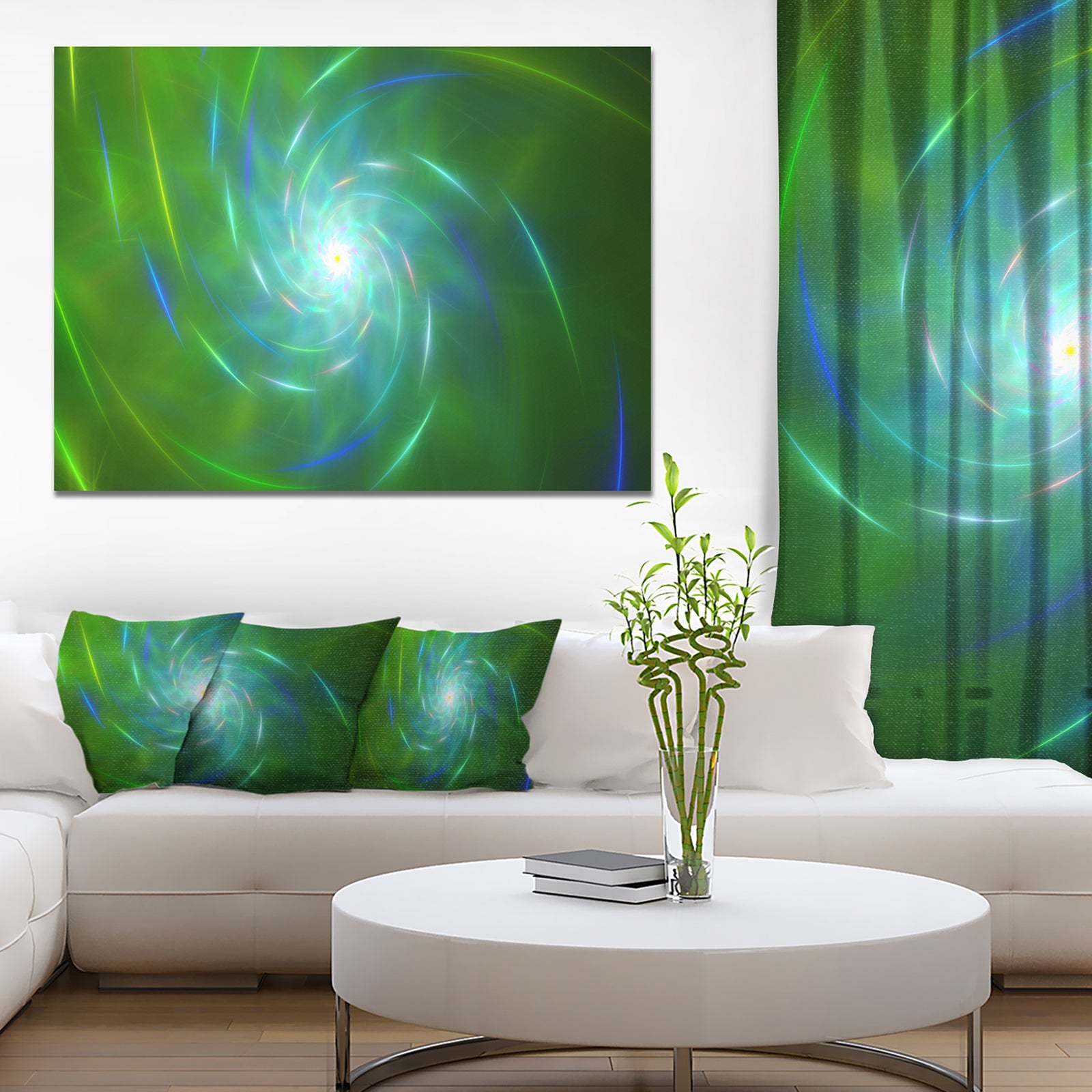 Green Fractal Whirlpool Design - Abstract Wall Art Canvas