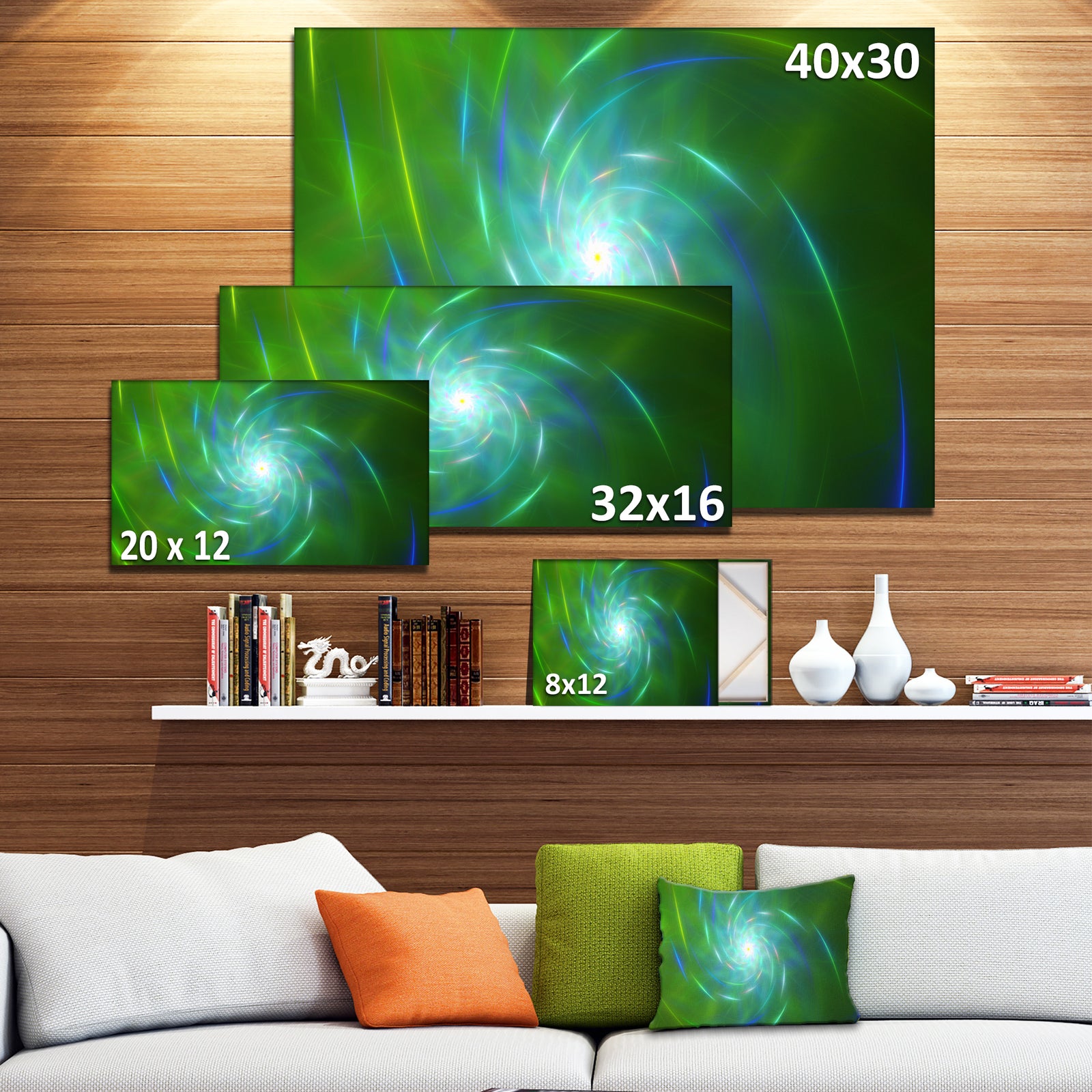 Green Fractal Whirlpool Design - Abstract Wall Art Canvas