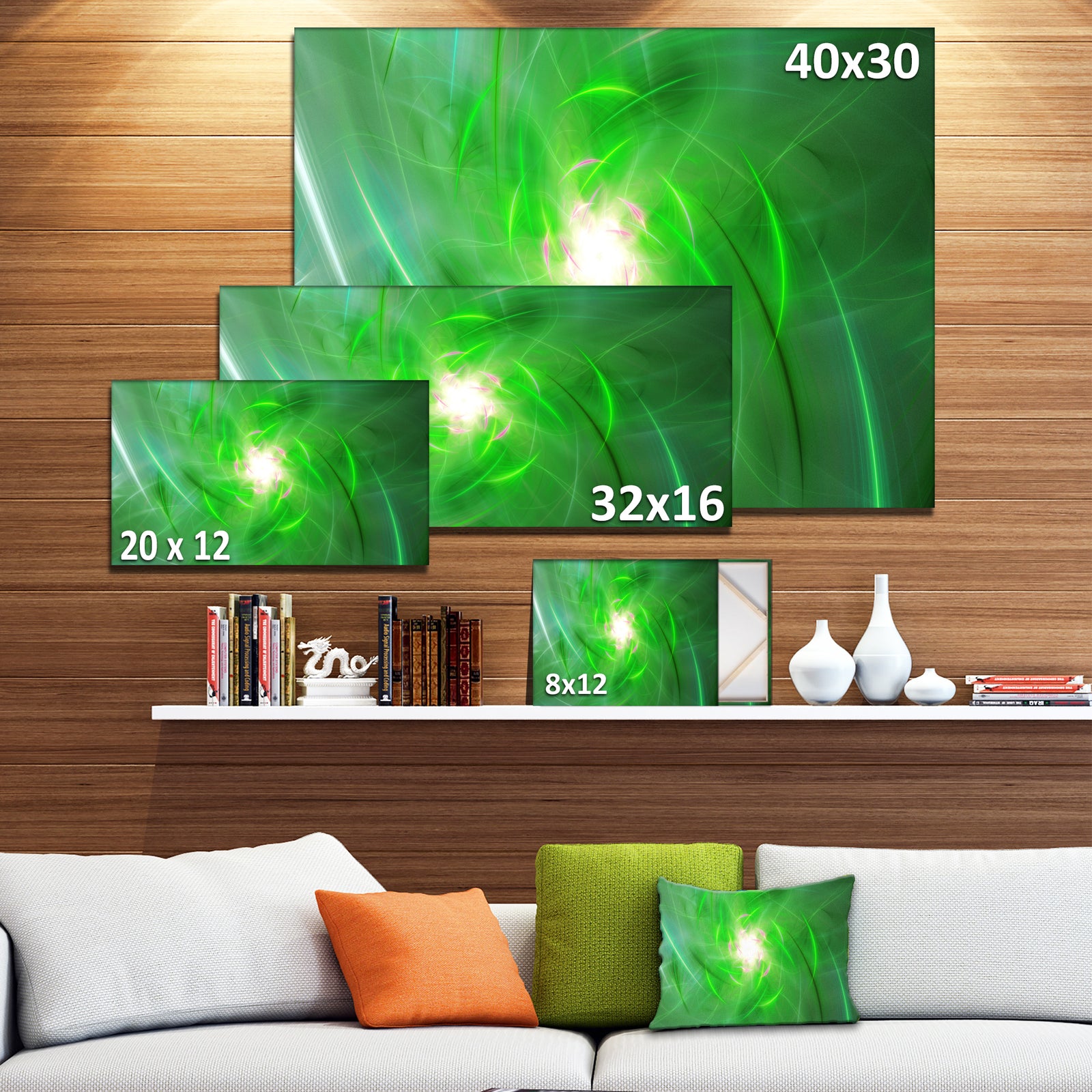 Light Green Fractal Whirlpool - Abstract Wall Art Canvas