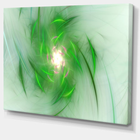 Green on White Fractal Whirlpool - Abstract Wall Art Canvas