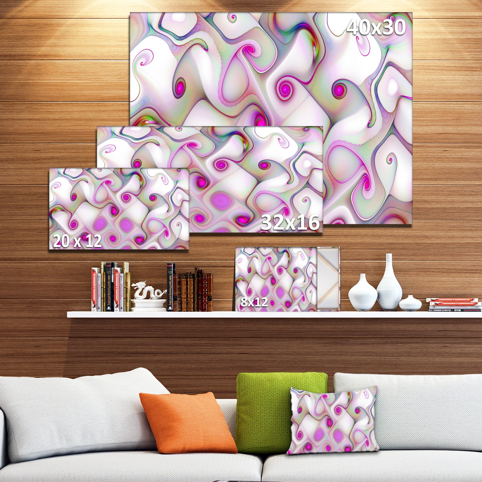 Pink Fractal Pattern with Swirls - Abstract Canvas Wall Art