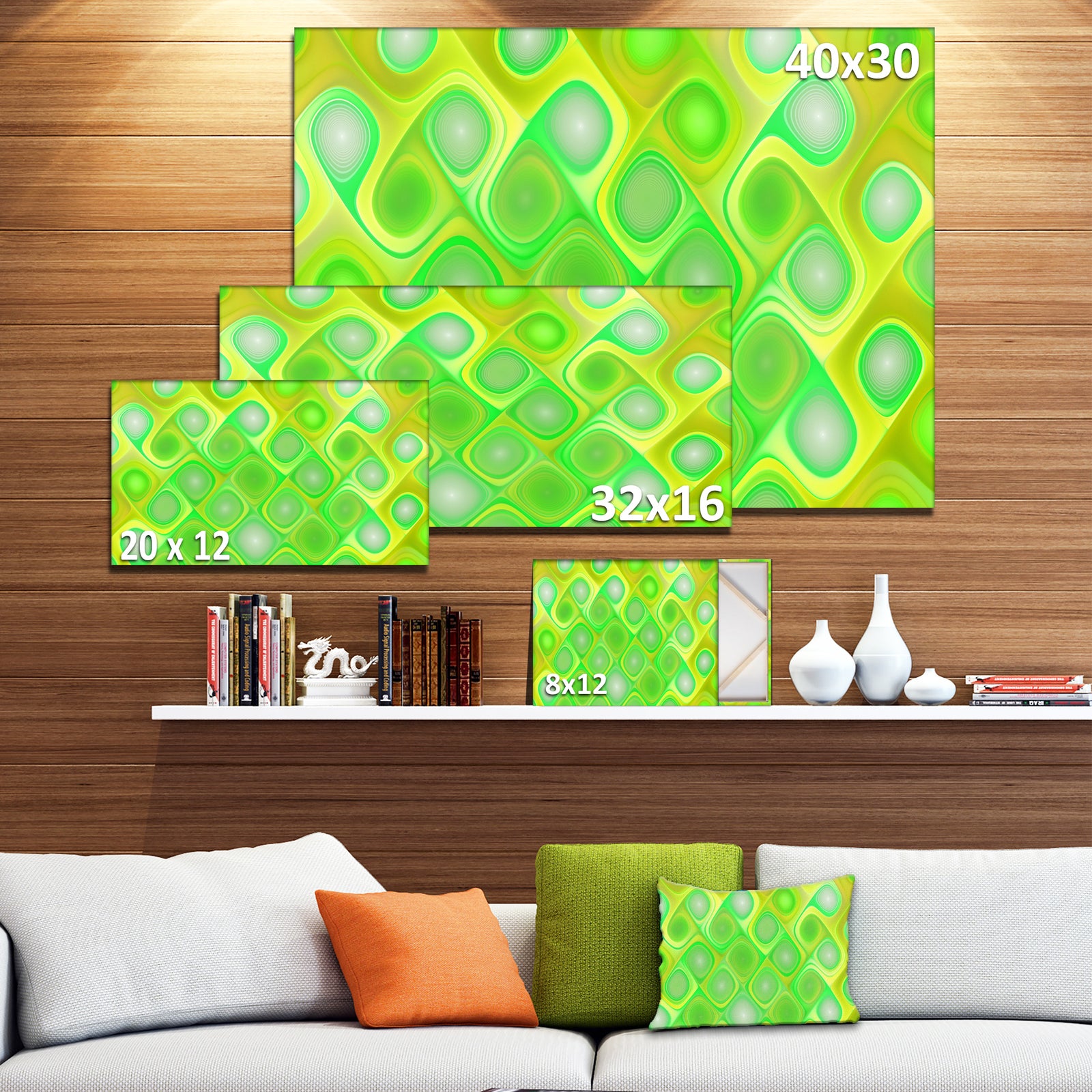 Green Fractal Pattern with Swirls - Abstract Wall Art Canvas